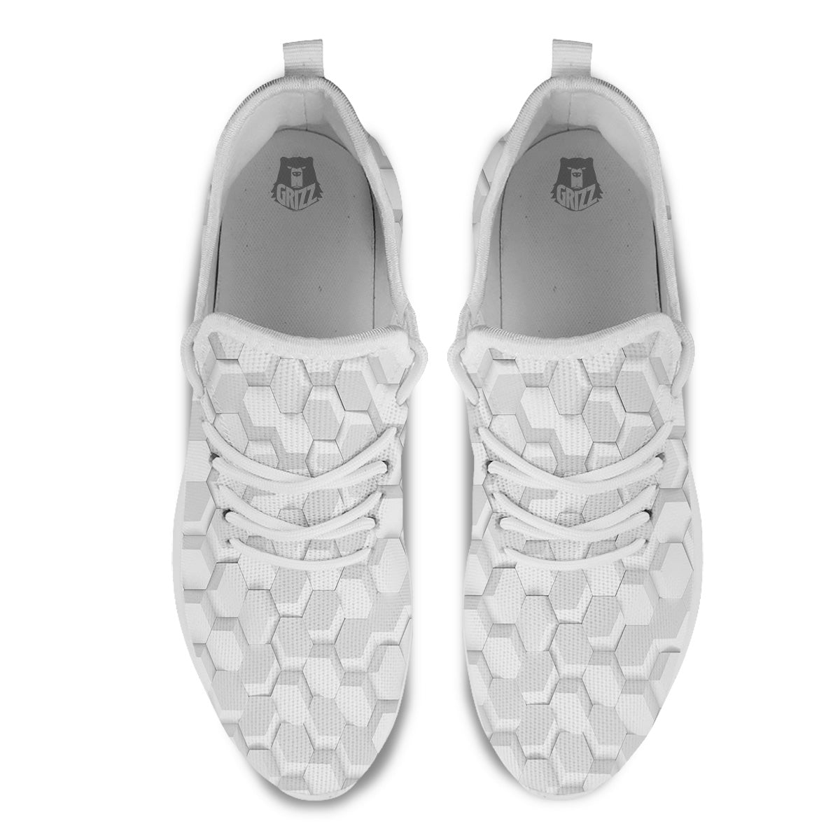 Abstract Hexagonal White 3D Print Pattern White Athletic Shoes-grizzshop