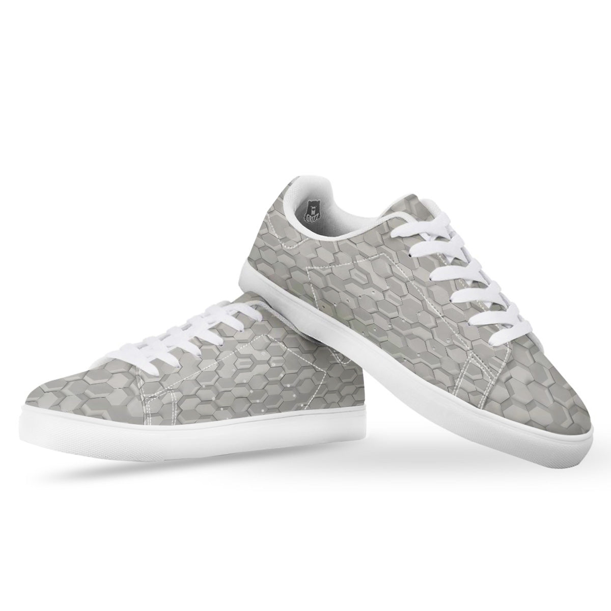 Abstract Hexagonal White 3D Print Pattern White Low Top Sneakers-grizzshop
