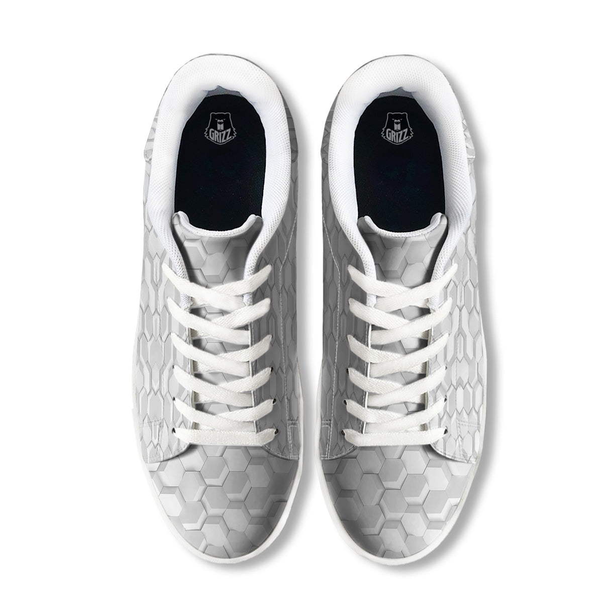 Abstract Hexagonal White 3D Print Pattern White Low Top Sneakers-grizzshop