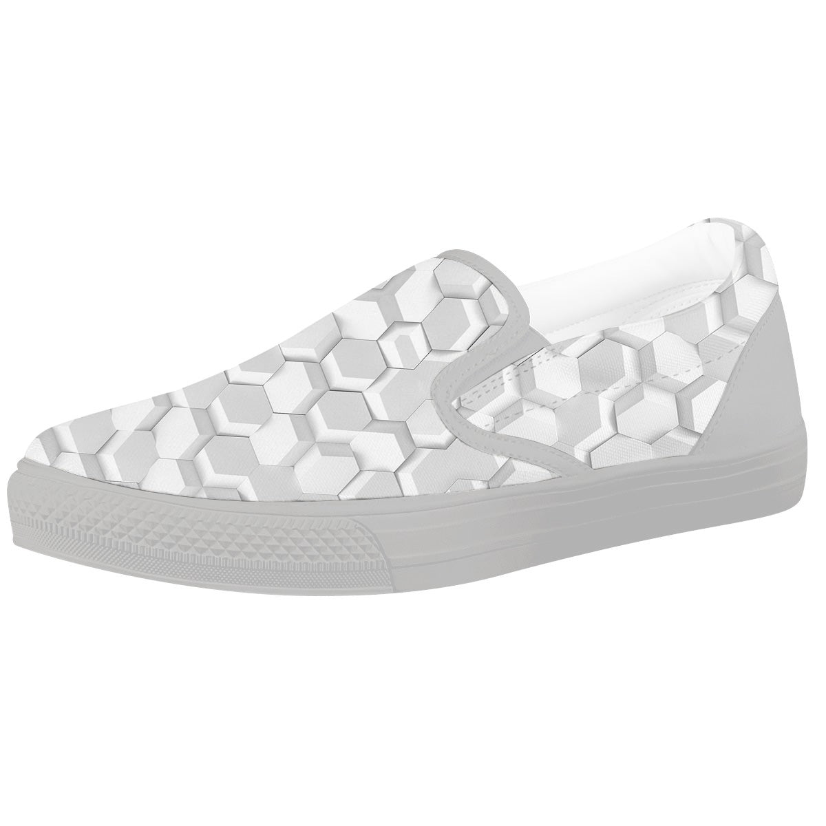 Abstract Hexagonal White 3D Print Pattern White Slip On Shoes-grizzshop