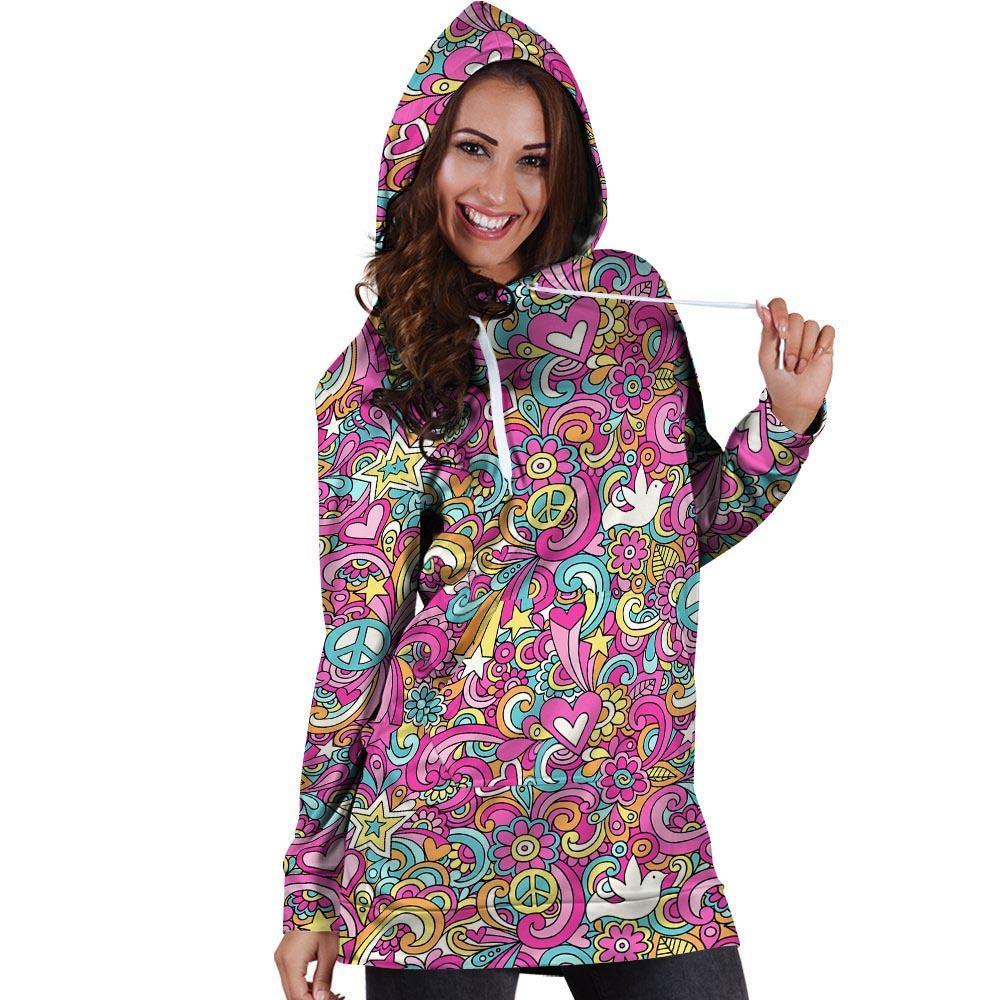 Abstract Hippie Hoodie Dress-grizzshop