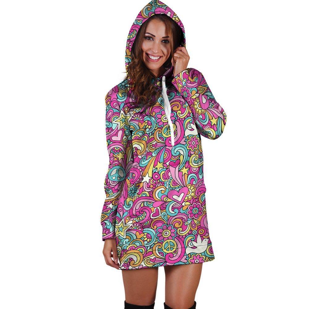 Abstract Hippie Hoodie Dress-grizzshop