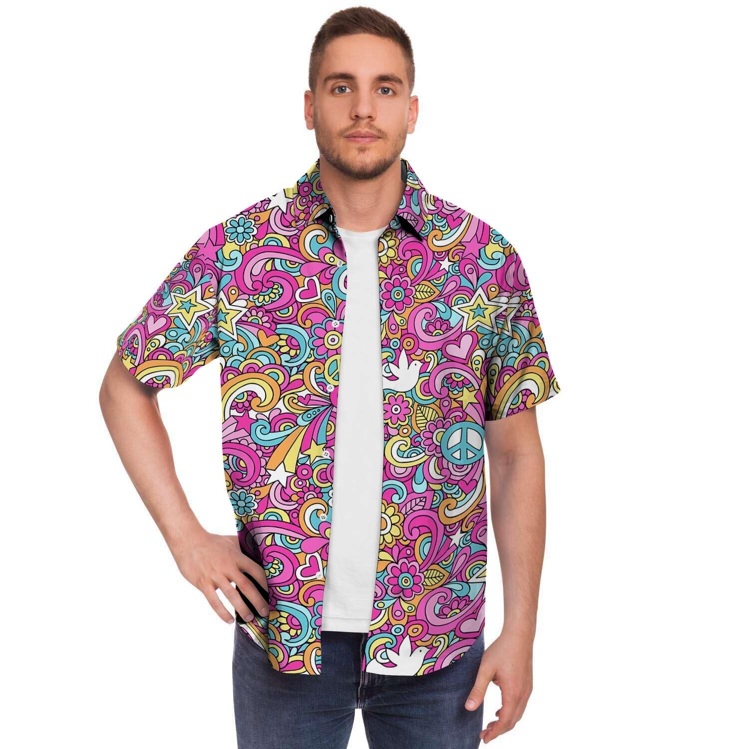 Abstract Hippie Men's Short Sleeve Shirt-grizzshop