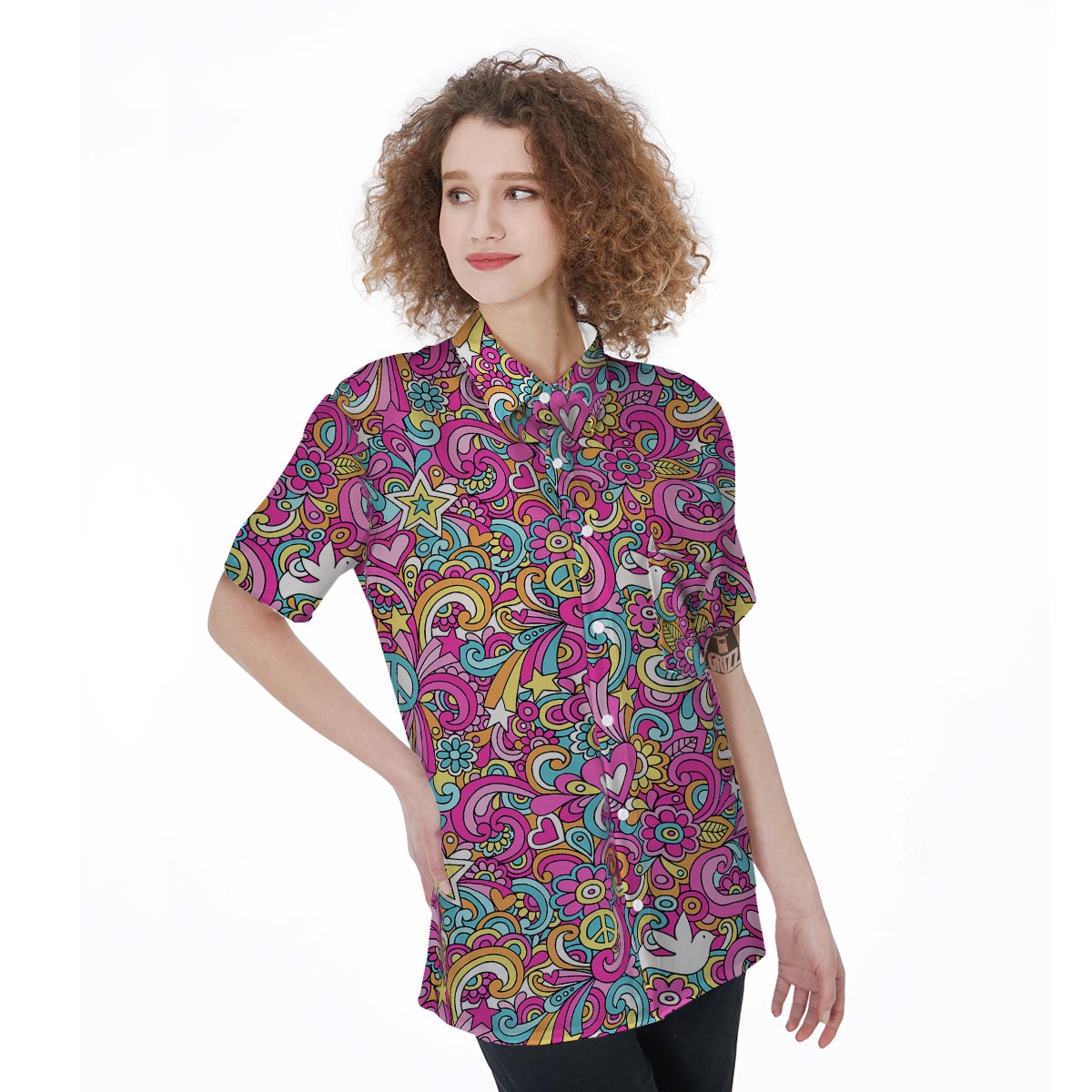 Abstract Hippie Women's Short Sleeve Shirts-grizzshop