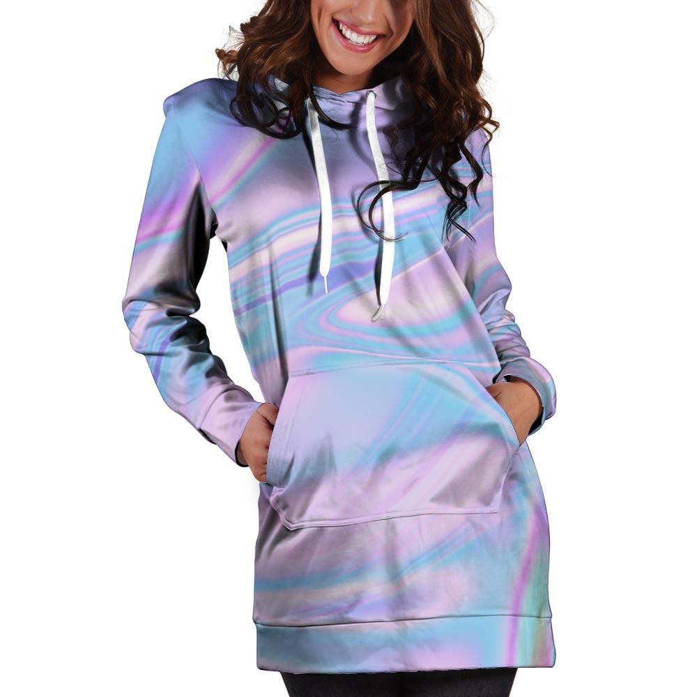 Abstract Holographic Hoodie Dress-grizzshop