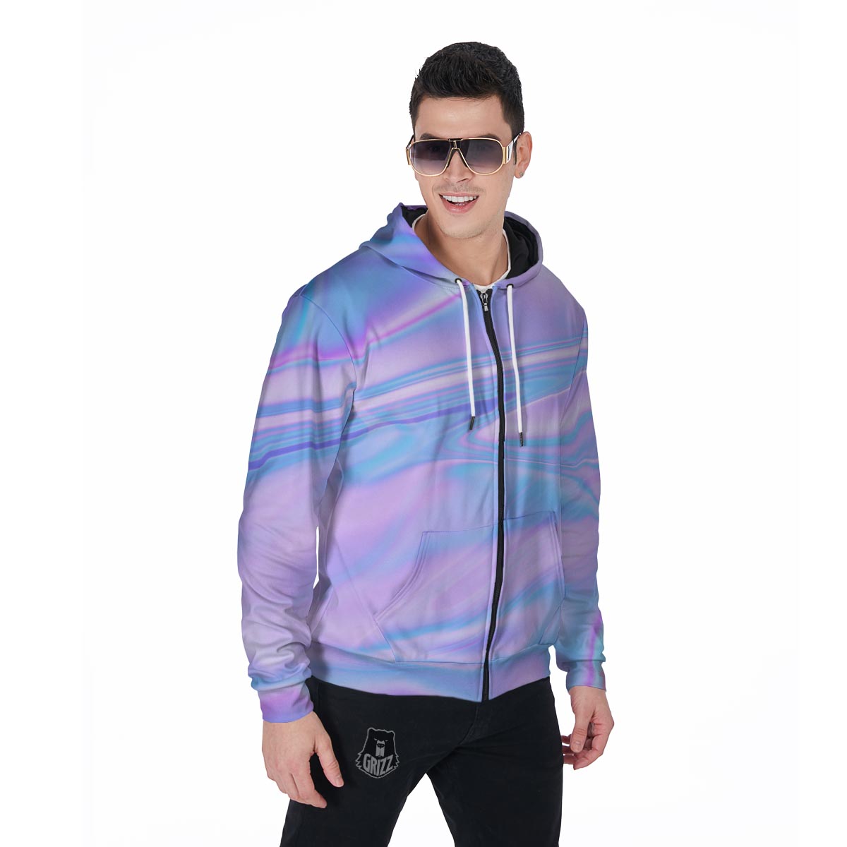 Abstract Holographic Men's Zip Up Hoodie-grizzshop