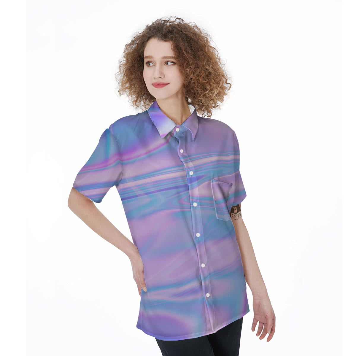 Abstract Holographic Women's Short Sleeve Shirts-grizzshop