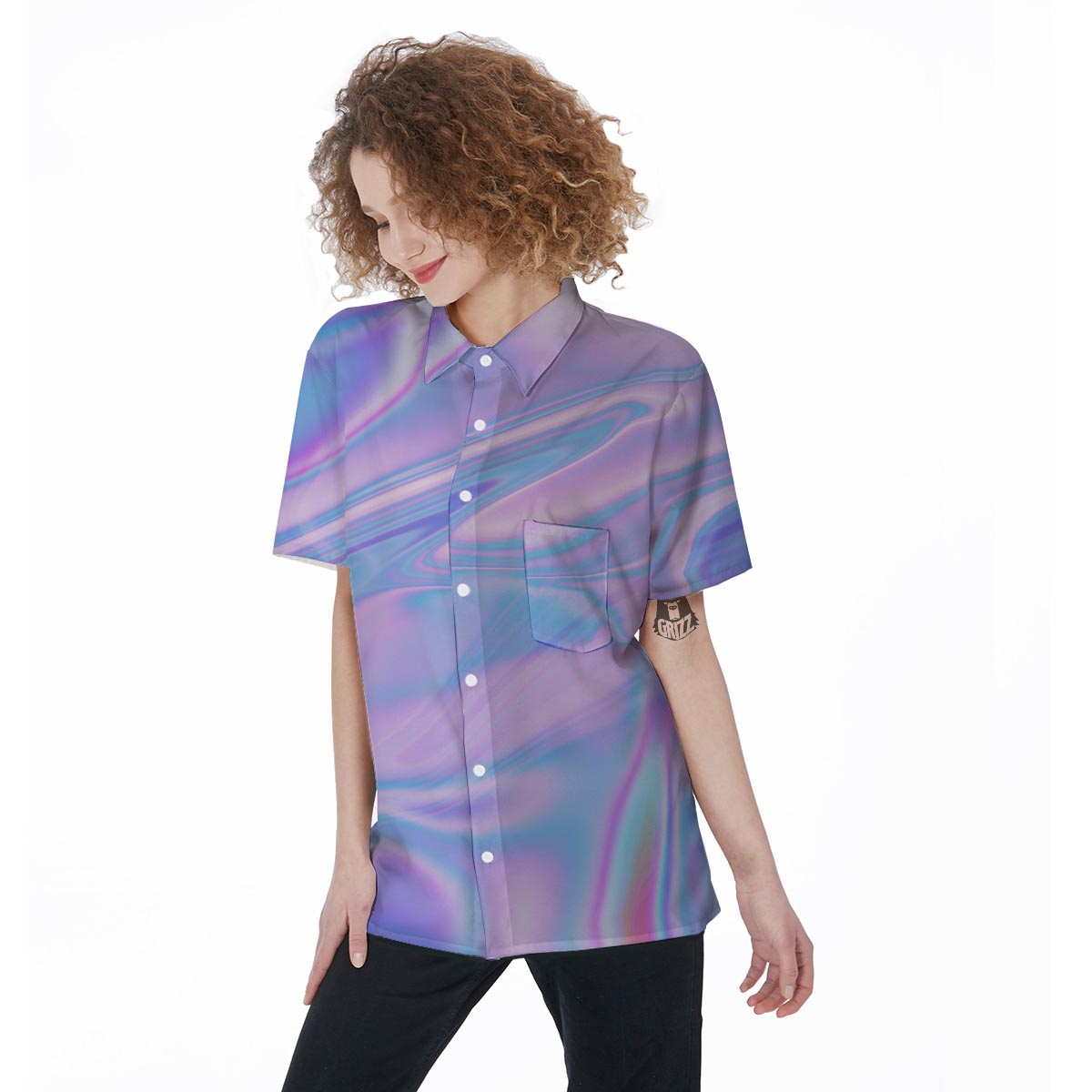 Abstract Holographic Women's Short Sleeve Shirts-grizzshop