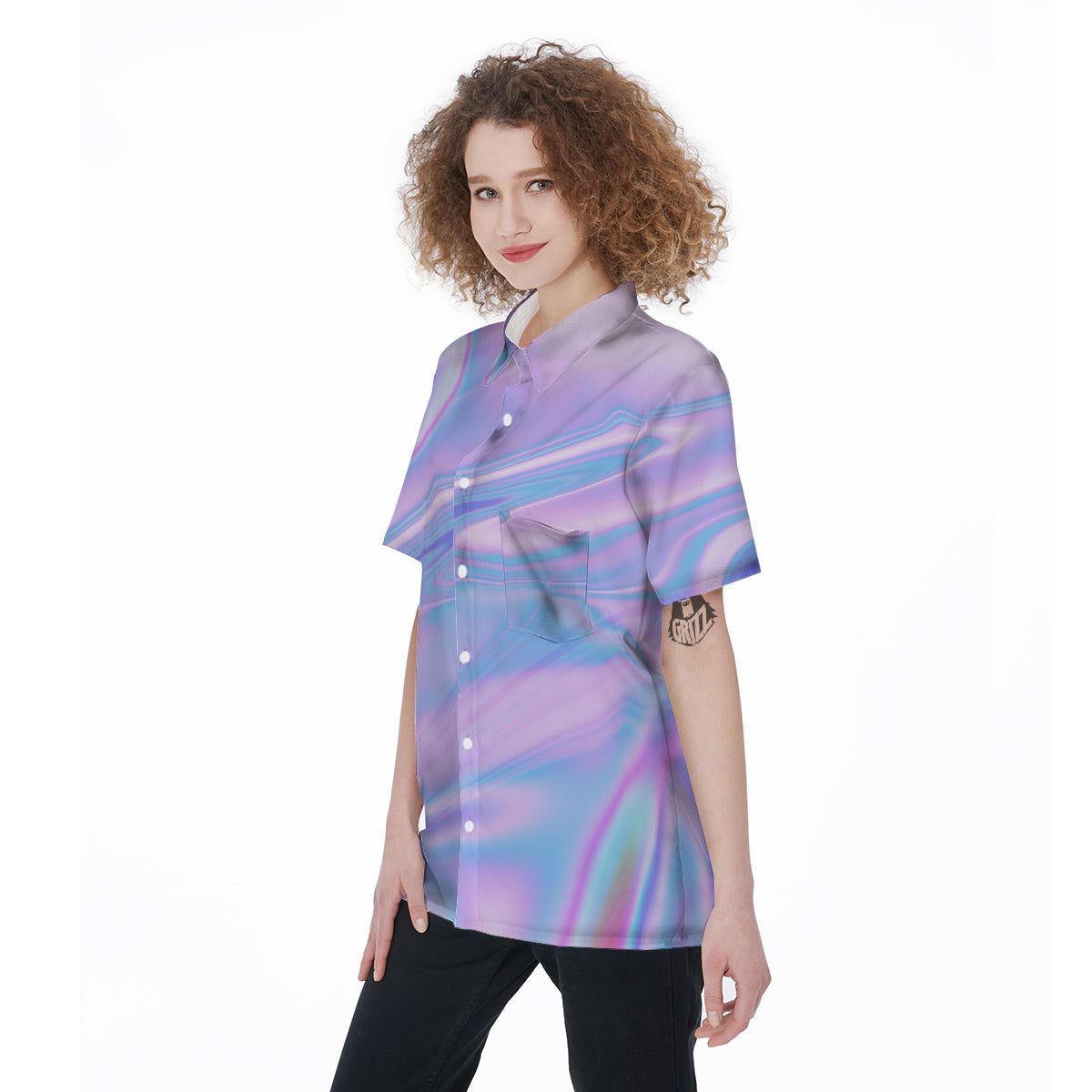 Abstract Holographic Women's Short Sleeve Shirts-grizzshop