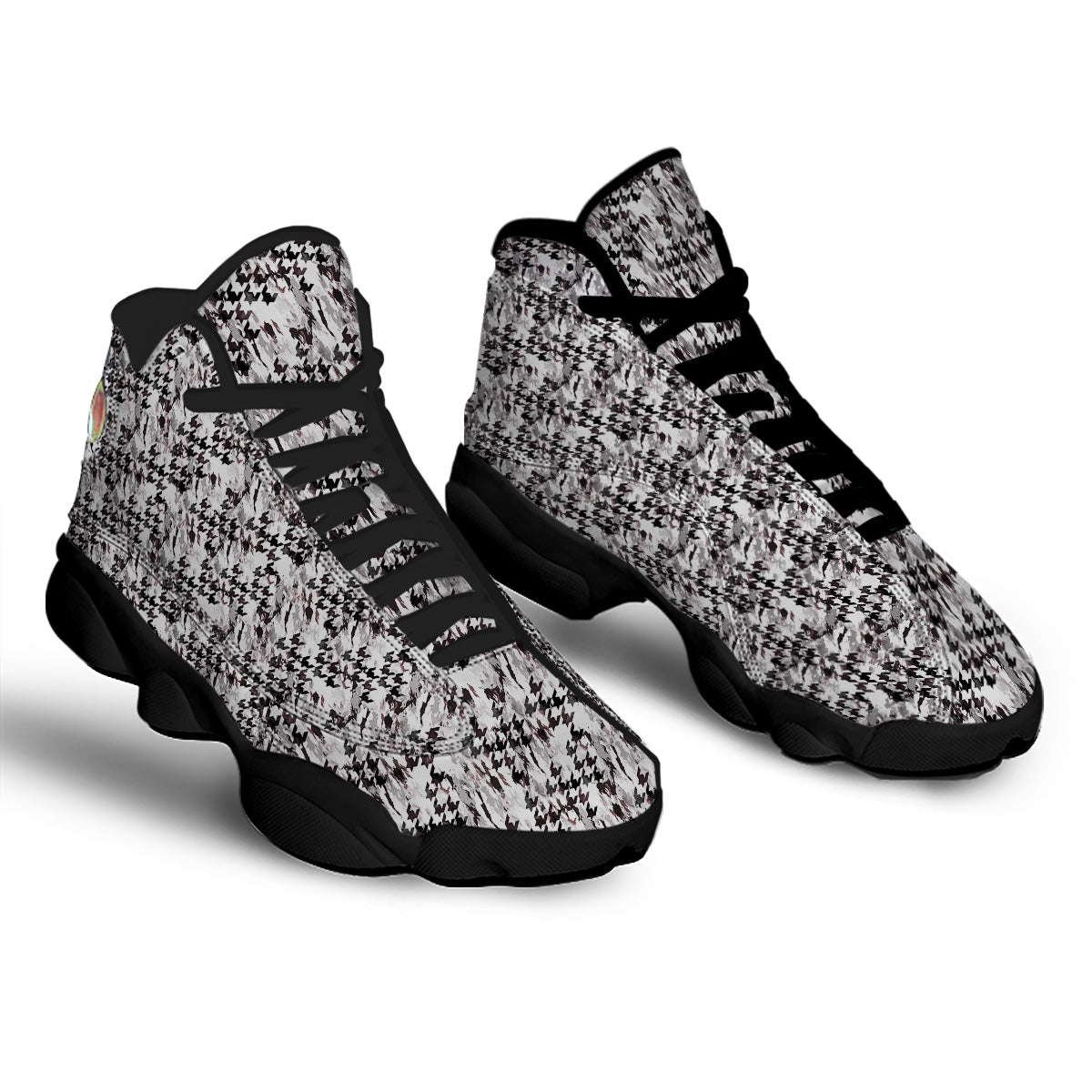 Abstract Houndstooth And Camo Print Pattern Black Basketball Shoes-grizzshop