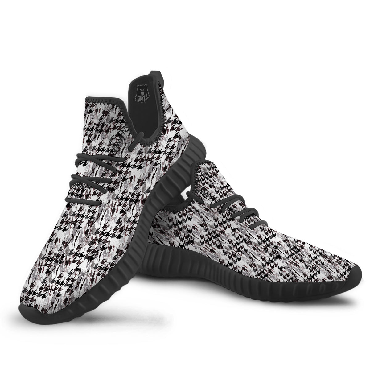 Abstract Houndstooth And Camo Print Pattern Black Walking Shoes-grizzshop