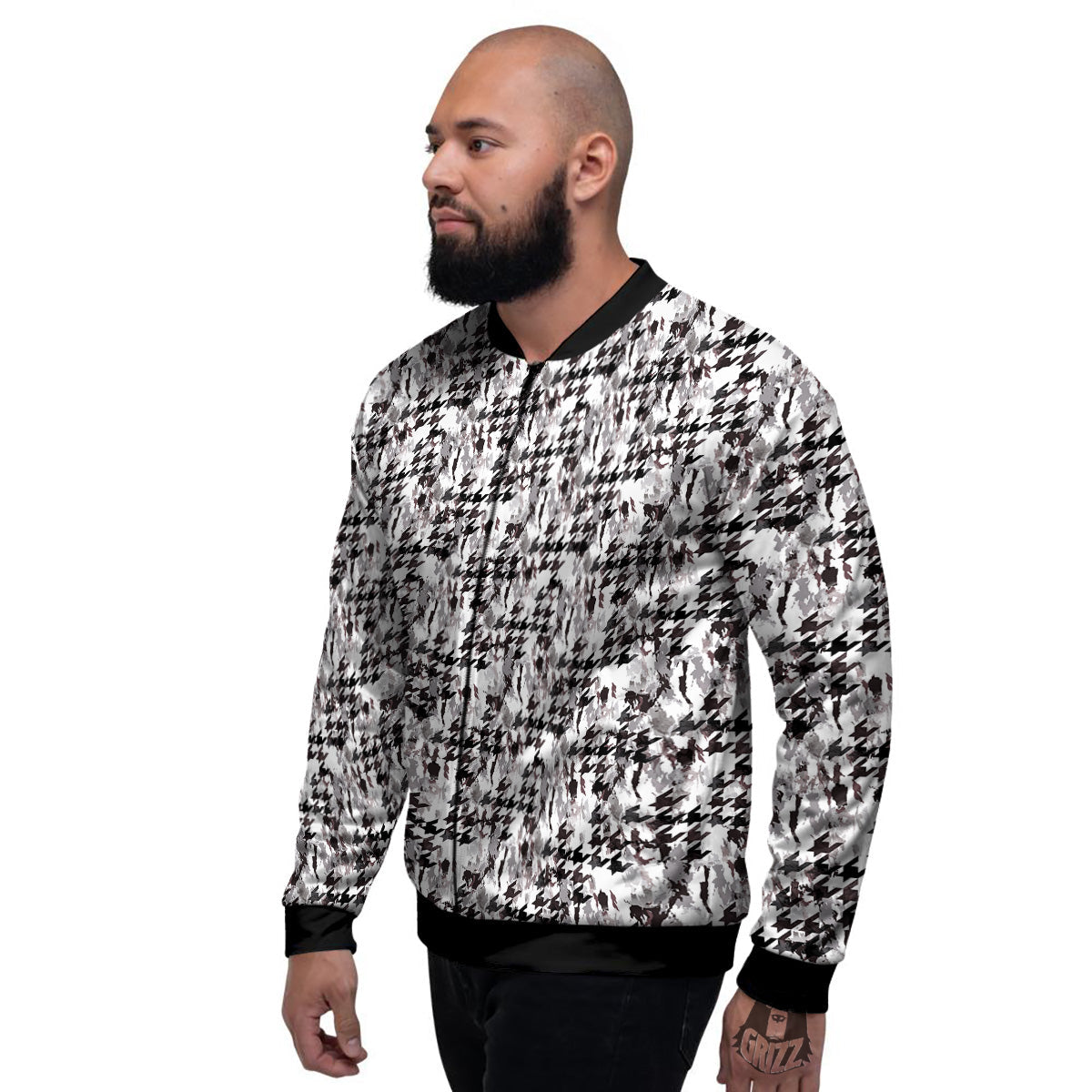 Abstract Houndstooth And Camo Print Pattern Men's Bomber Jacket-grizzshop
