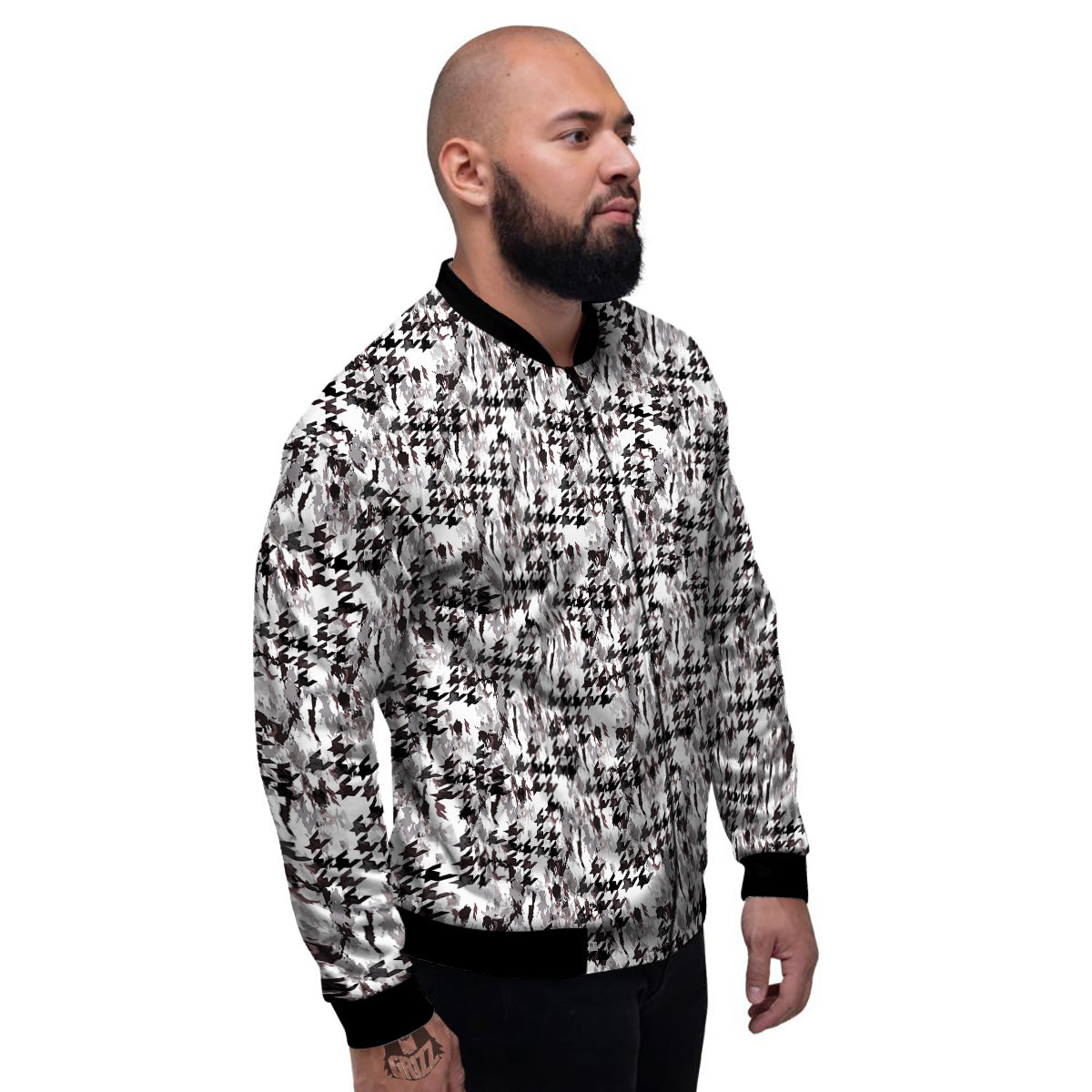 Abstract Houndstooth And Camo Print Pattern Men's Bomber Jacket-grizzshop