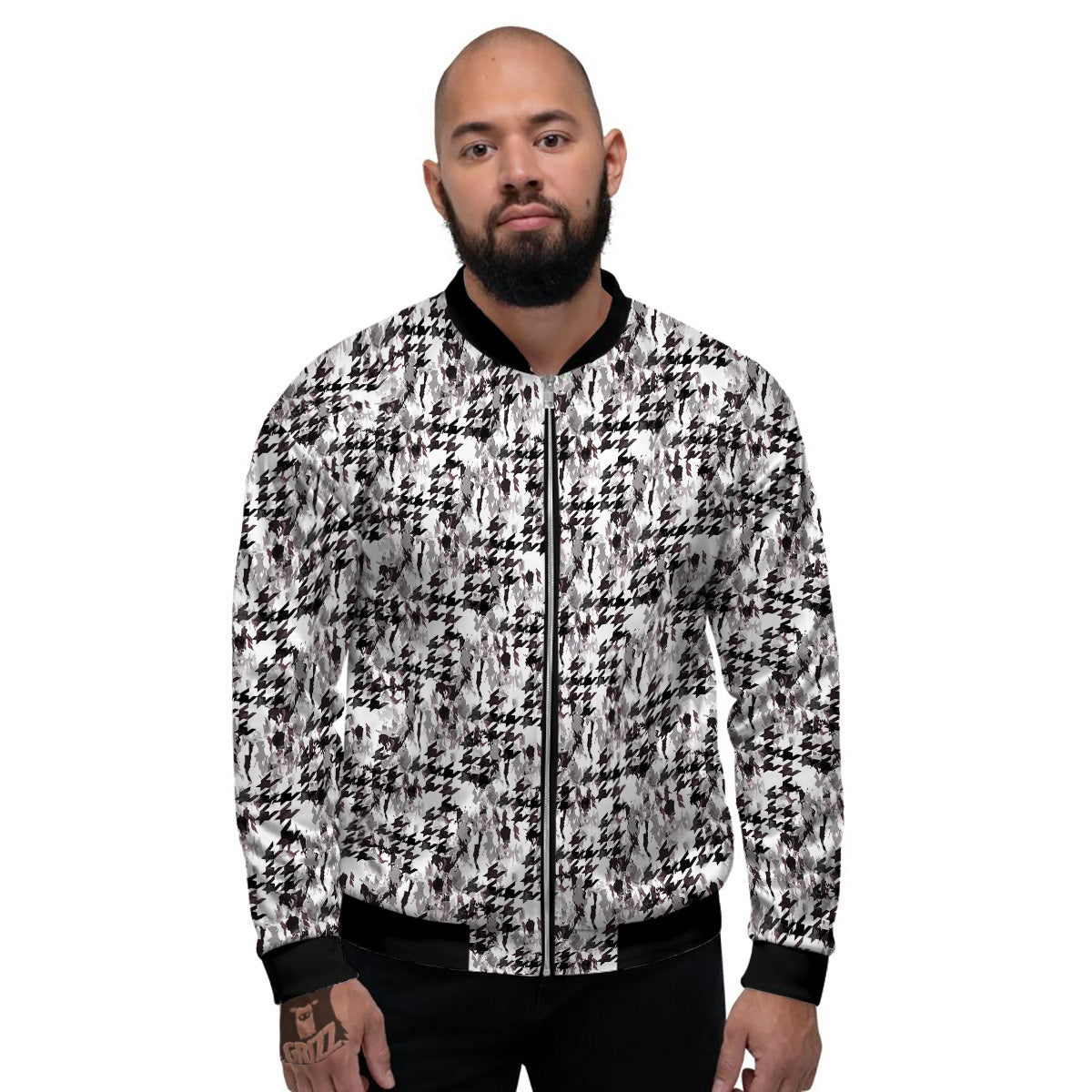 Abstract Houndstooth And Camo Print Pattern Men's Bomber Jacket-grizzshop