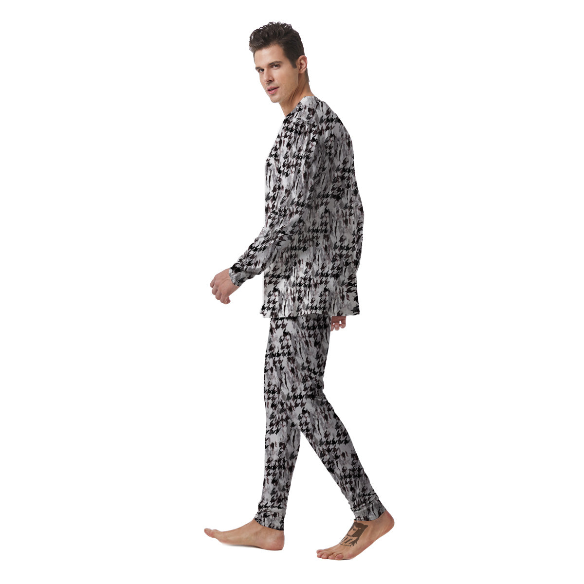 Abstract Houndstooth And Camo Print Pattern Men's Pajamas-grizzshop