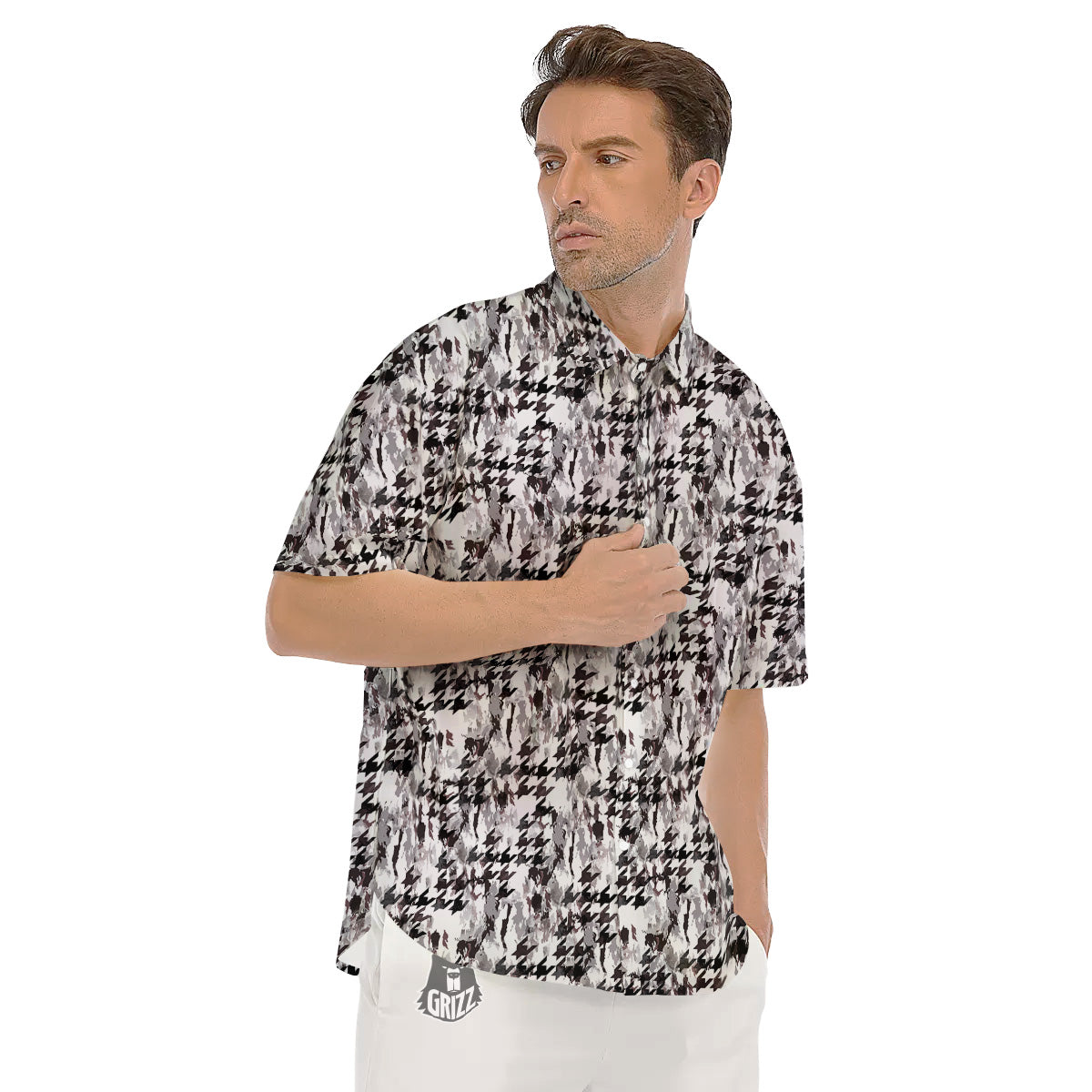 Abstract Houndstooth And Camo Print Pattern Men's Short Sleeve Shirts-grizzshop