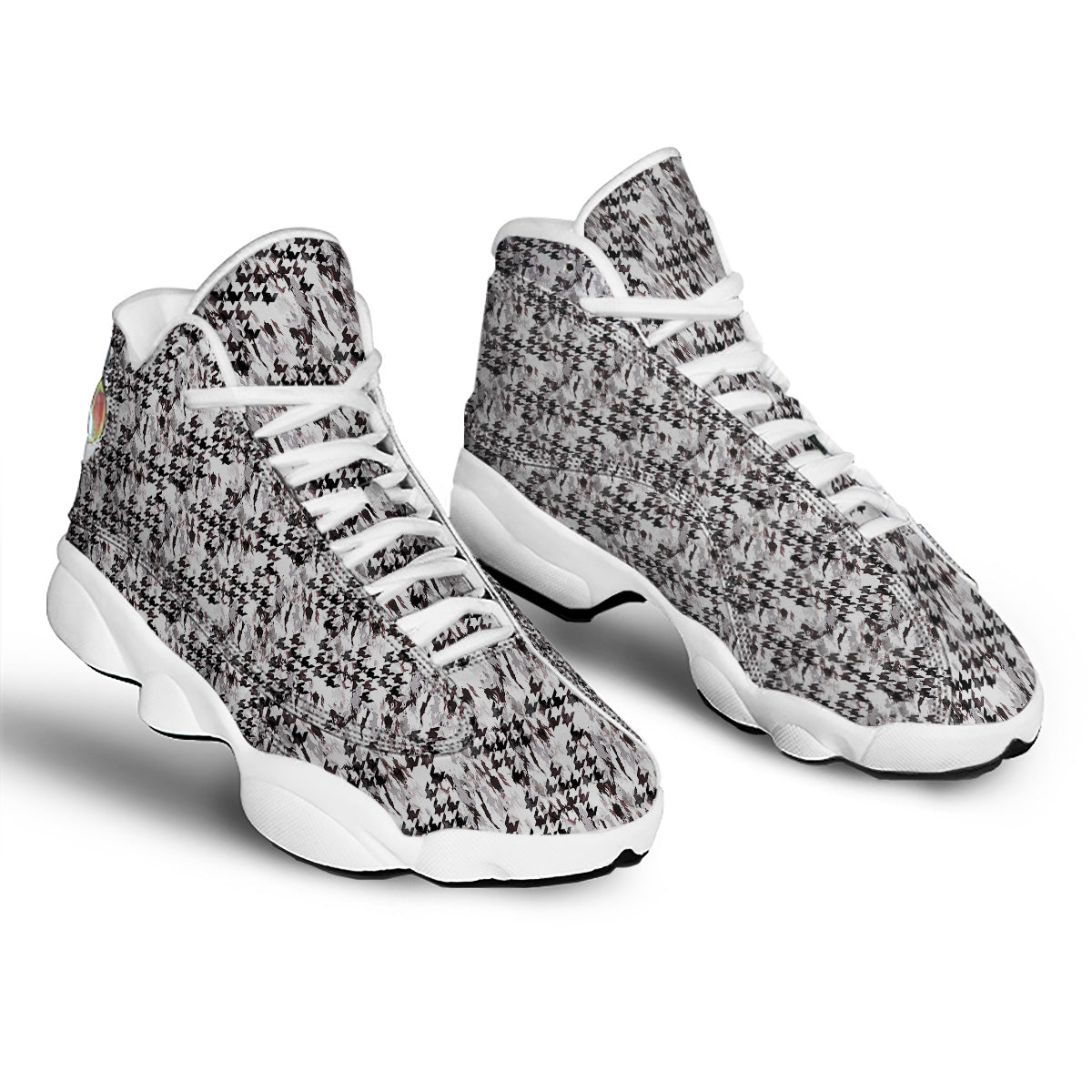 Abstract Houndstooth And Camo Print Pattern White Basketball Shoes-grizzshop