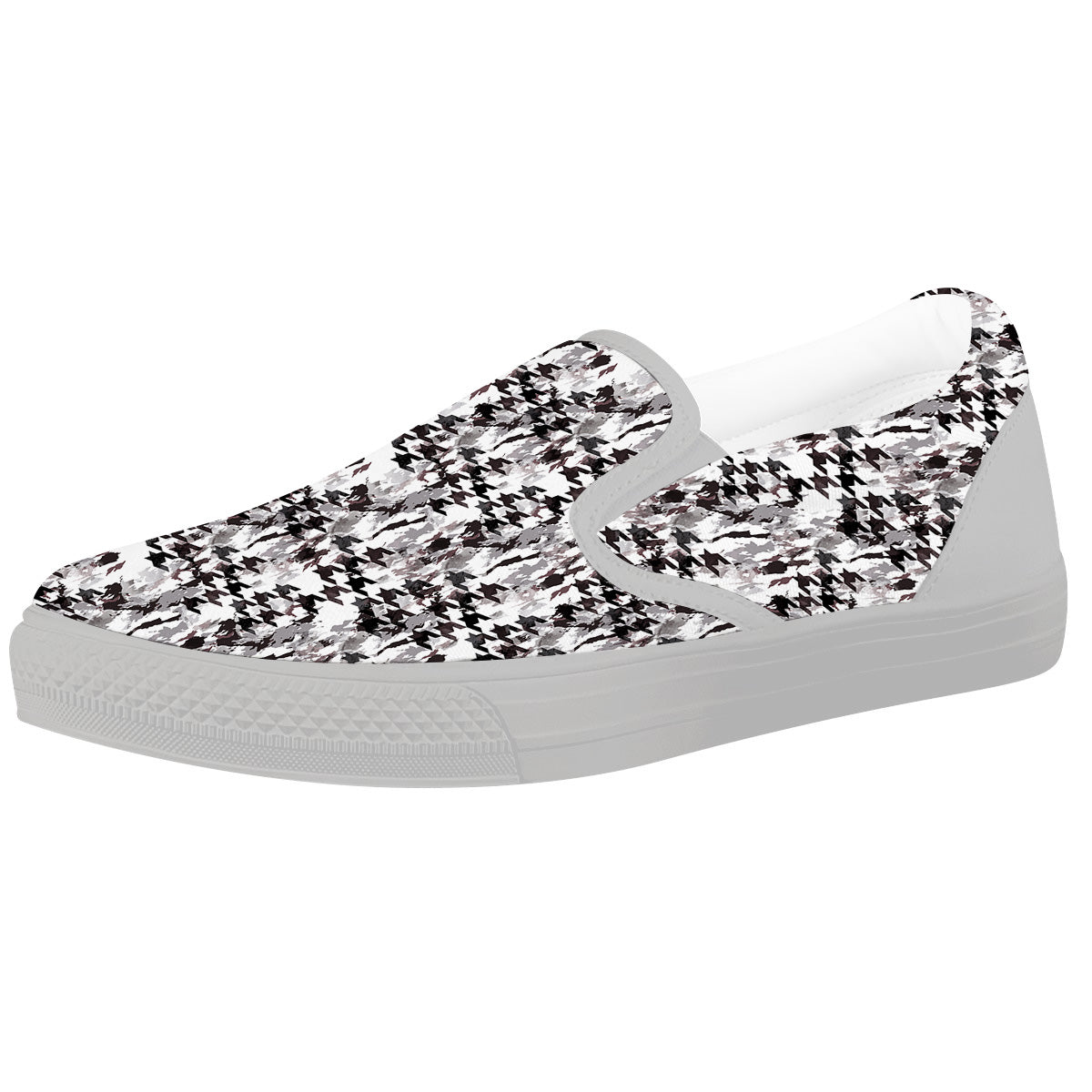 Abstract Houndstooth And Camo Print Pattern White Slip On Shoes-grizzshop