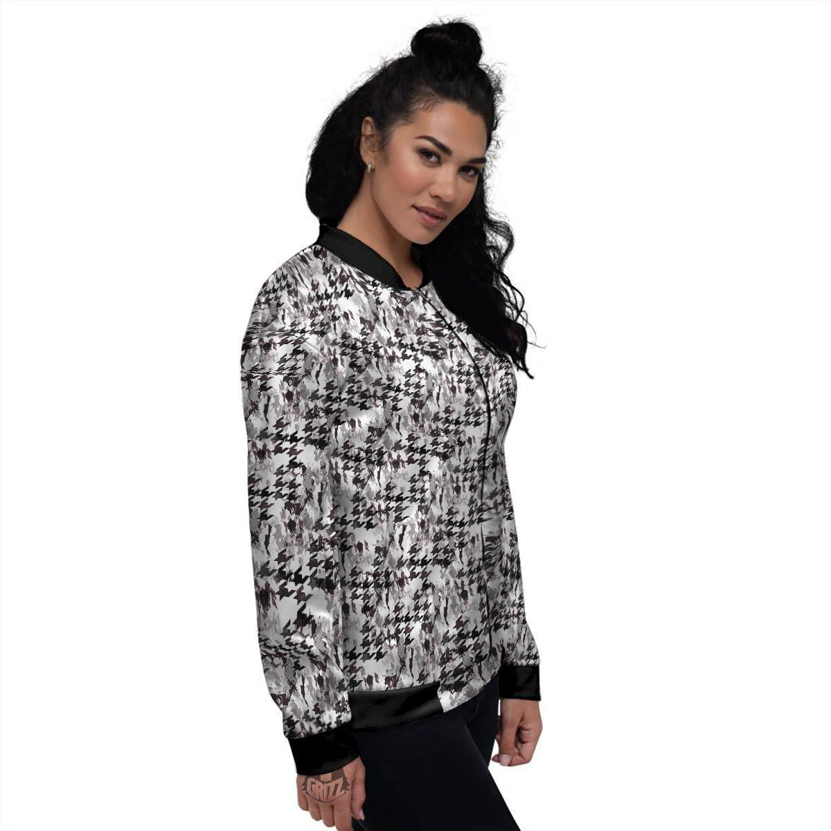 Abstract Houndstooth And Camo Print Pattern Women's Bomber Jacket-grizzshop