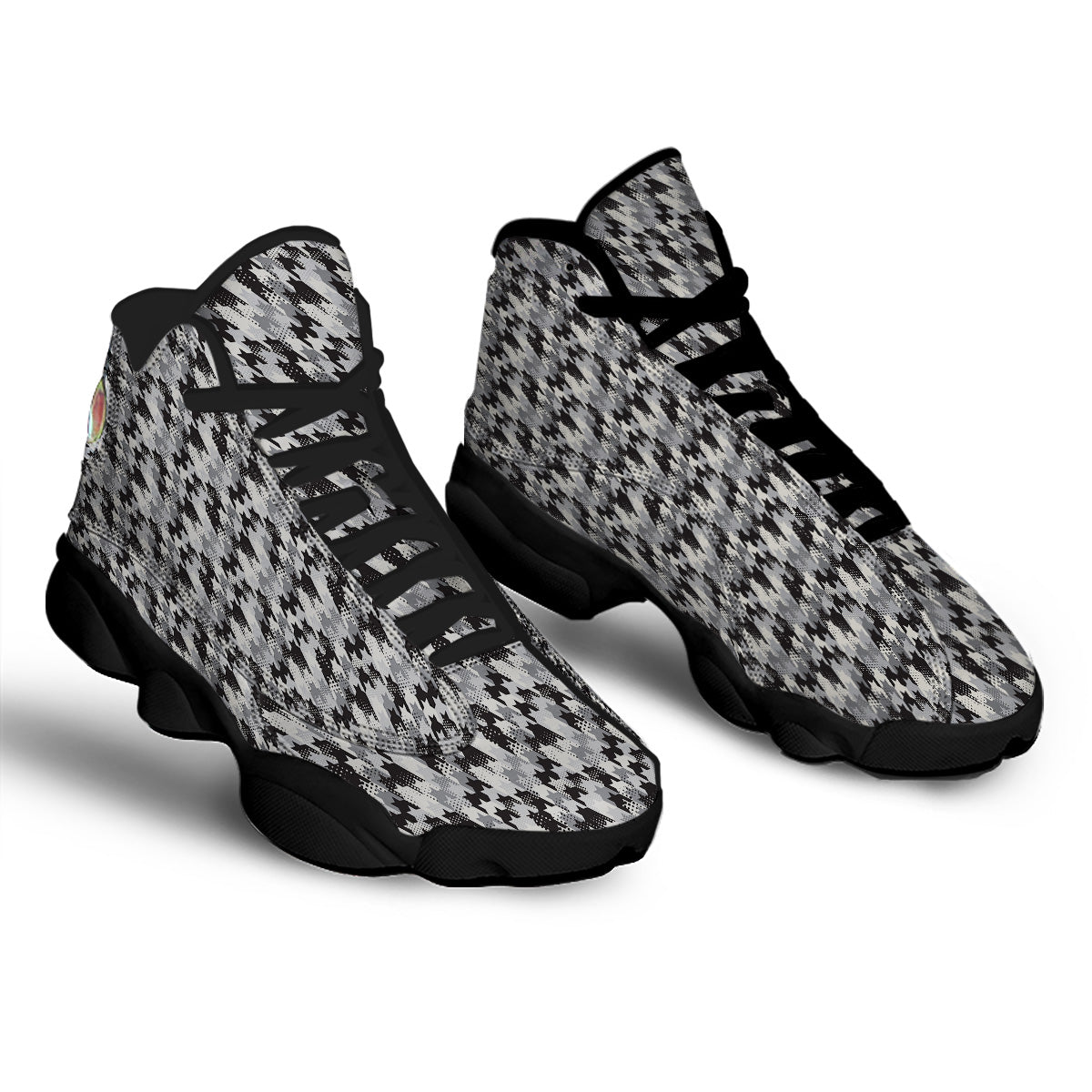 Abstract Houndstooth And Dots Print Pattern Black Basketball Shoes-grizzshop