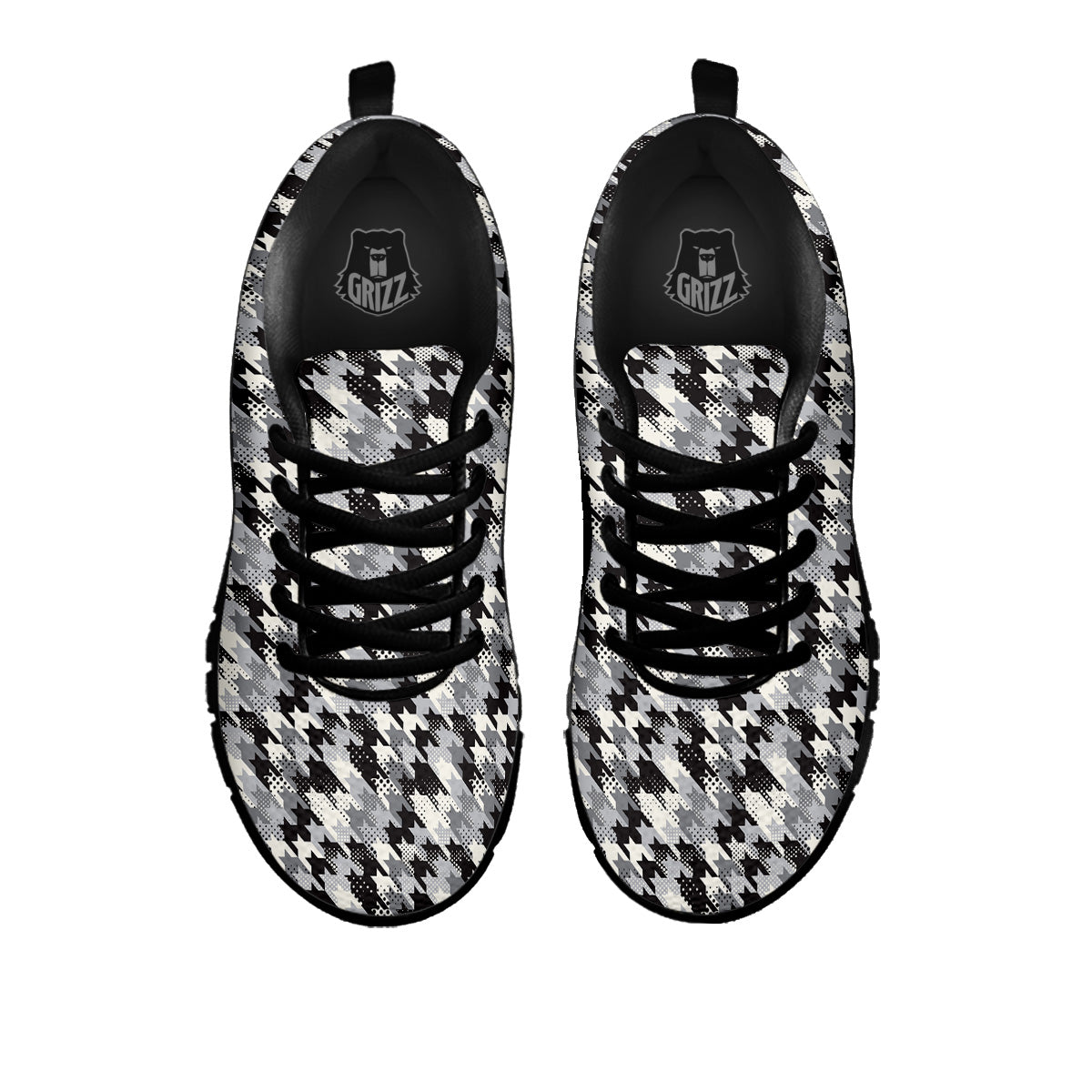 Abstract Houndstooth And Dots Print Pattern Black Sneaker-grizzshop