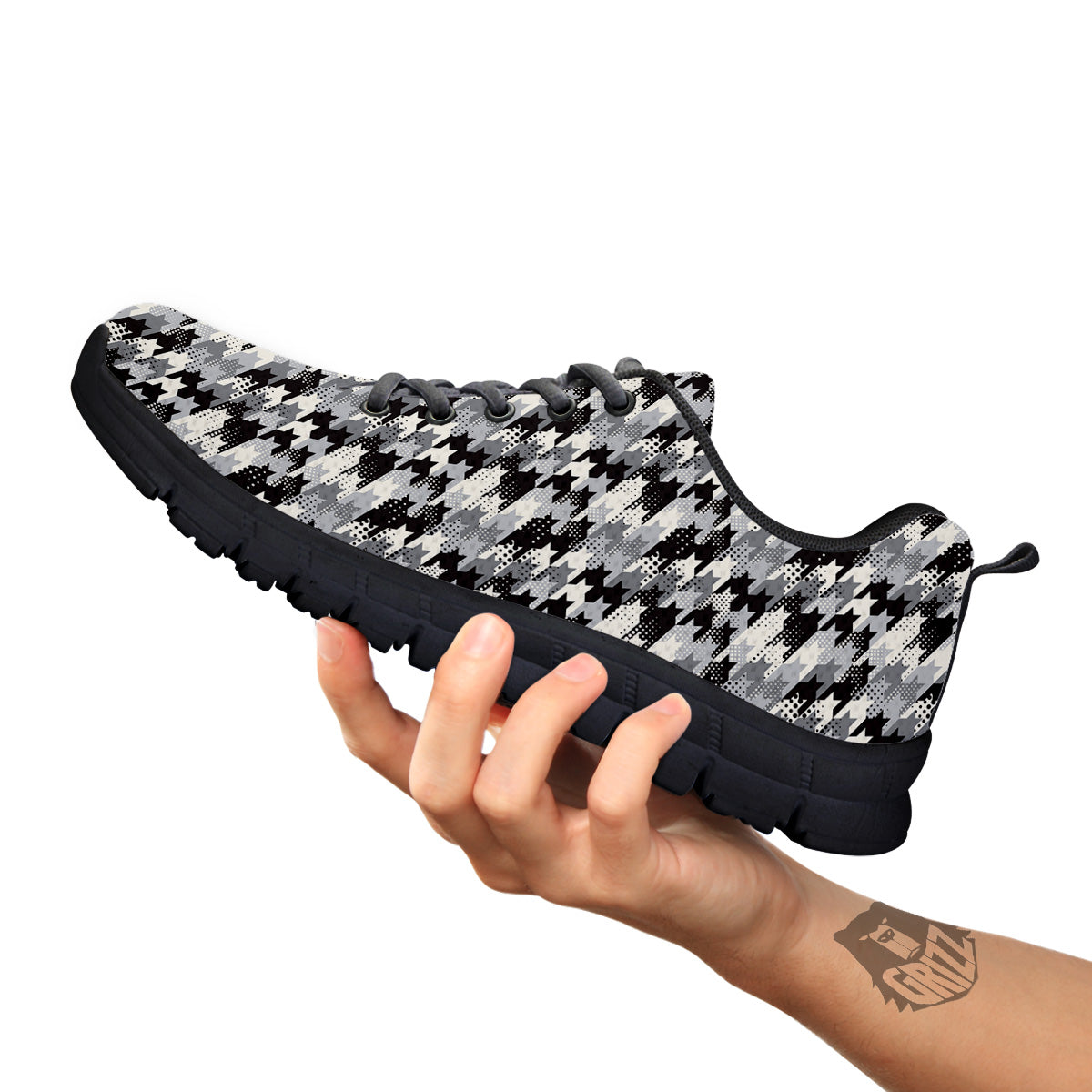 Abstract Houndstooth And Dots Print Pattern Black Sneaker-grizzshop