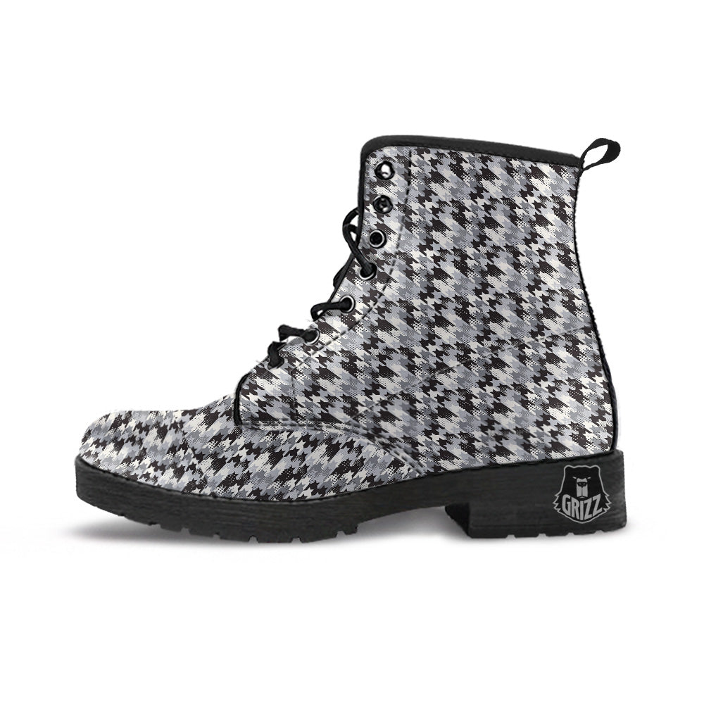 Abstract Houndstooth And Dots Print Pattern Leather Boots-grizzshop