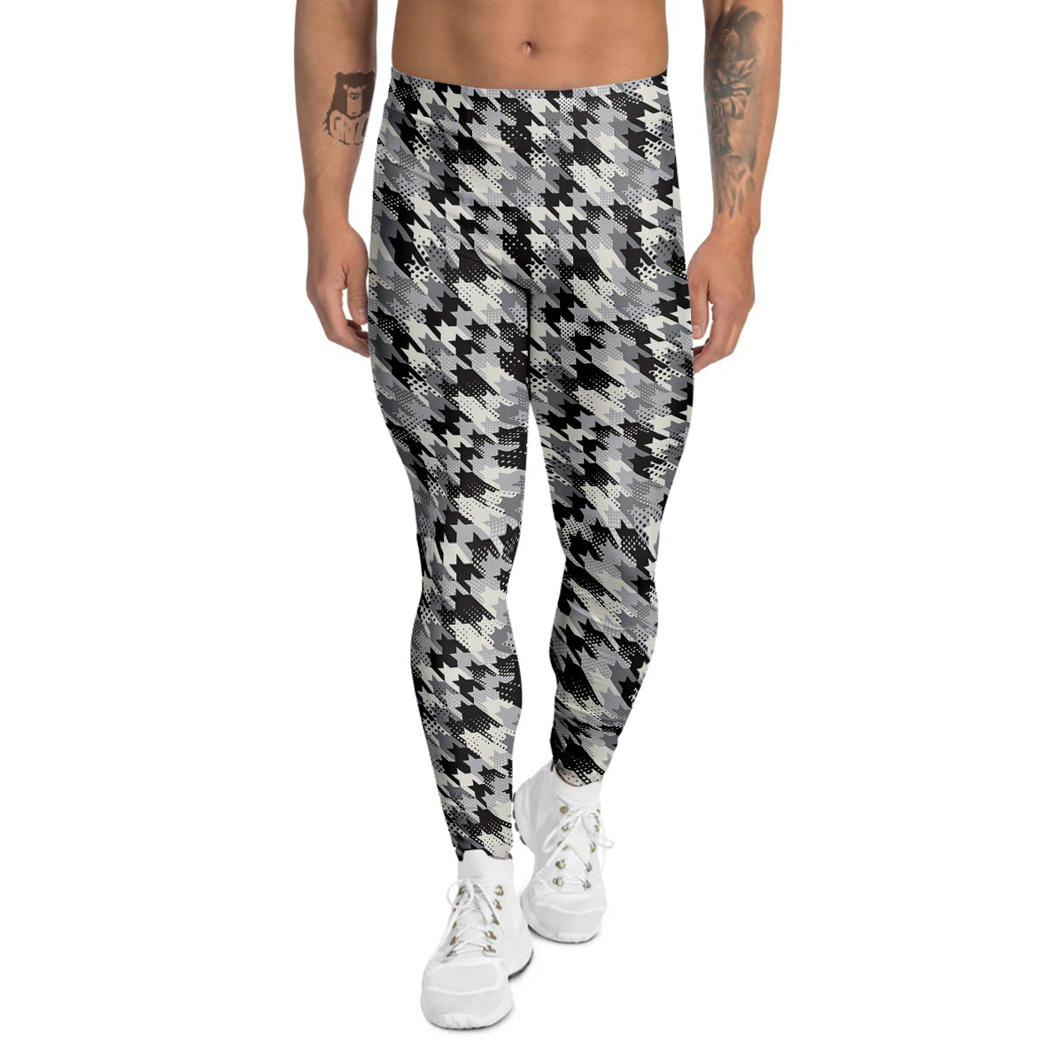 Abstract Houndstooth And Dots Print Pattern Men's Leggings-grizzshop