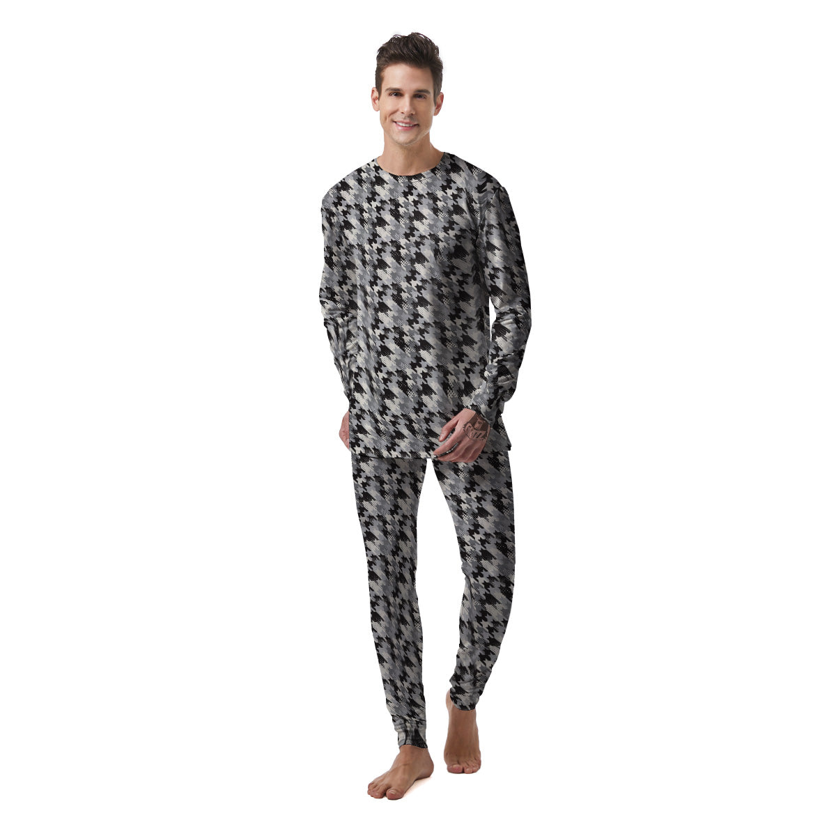 Abstract Houndstooth And Dots Print Pattern Men's Pajamas-grizzshop