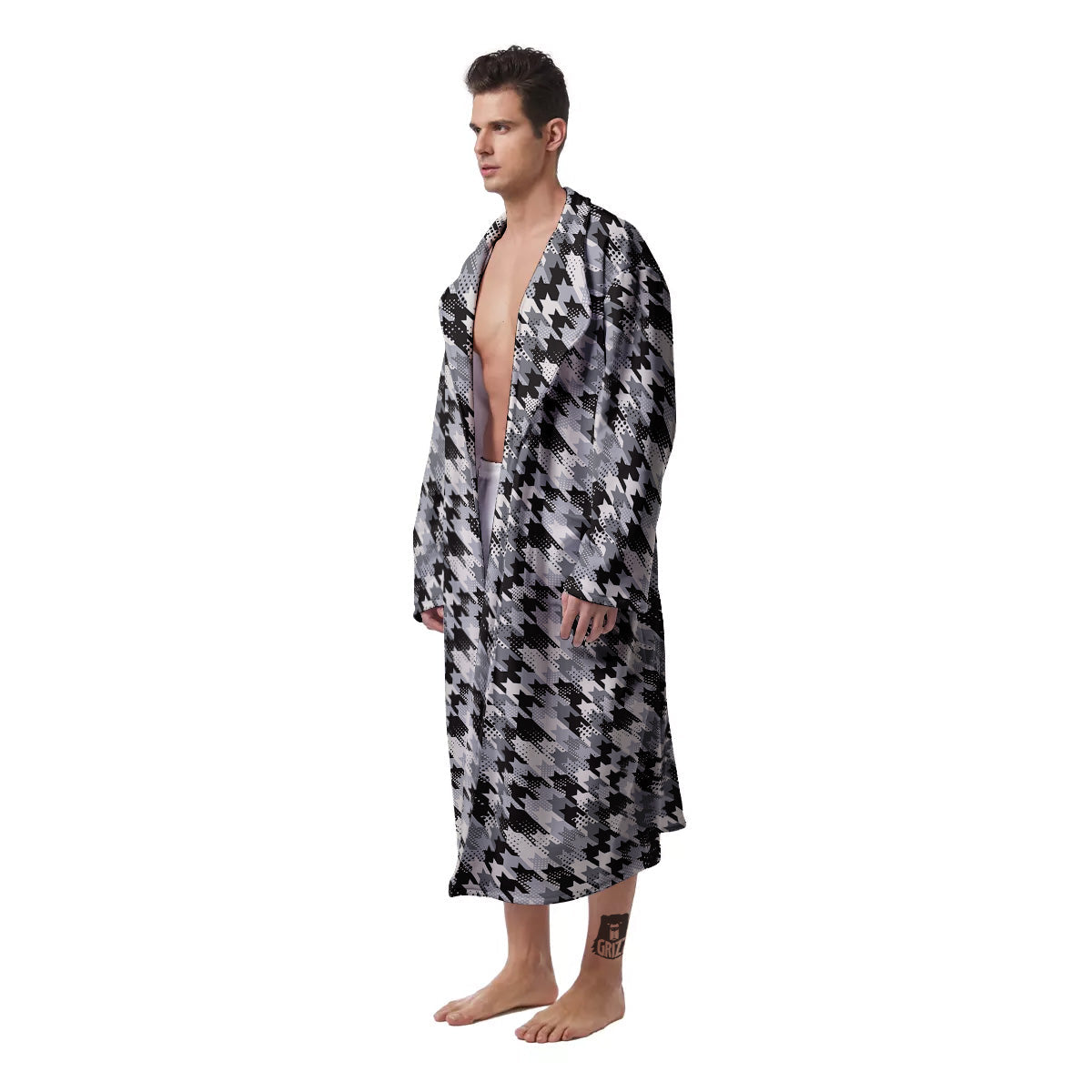 Abstract Houndstooth And Dots Print Pattern Men's Robe-grizzshop