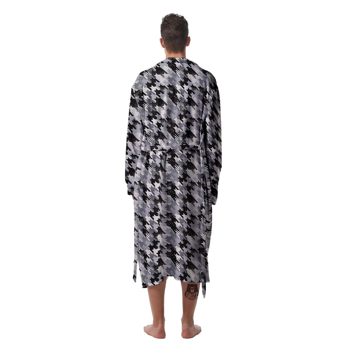 Abstract Houndstooth And Dots Print Pattern Men's Robe-grizzshop