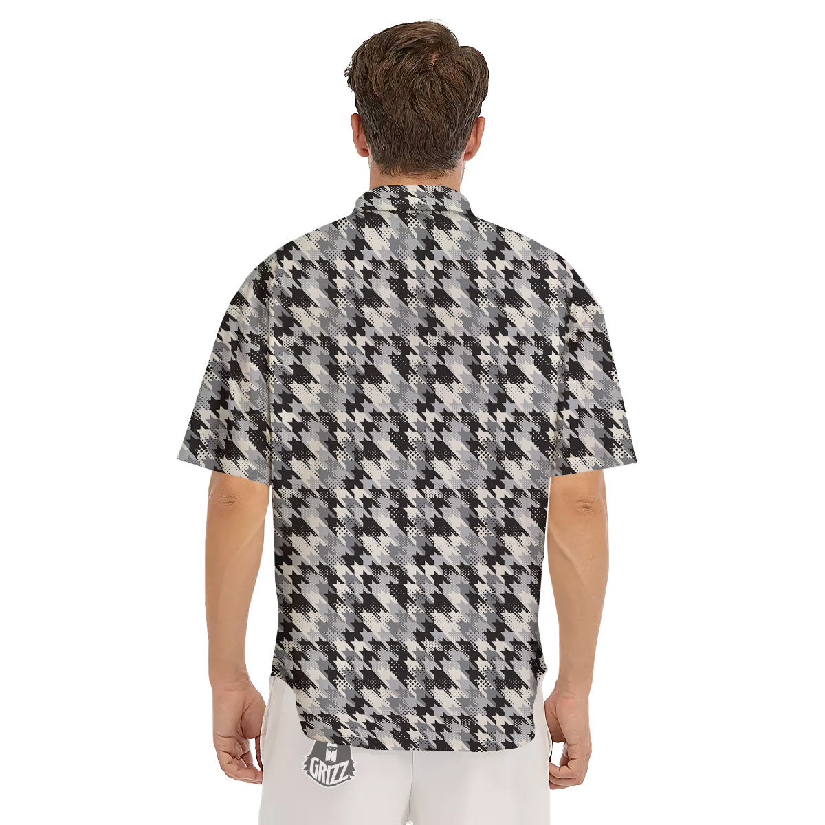 Abstract Houndstooth And Dots Print Pattern Men's Short Sleeve Shirts-grizzshop