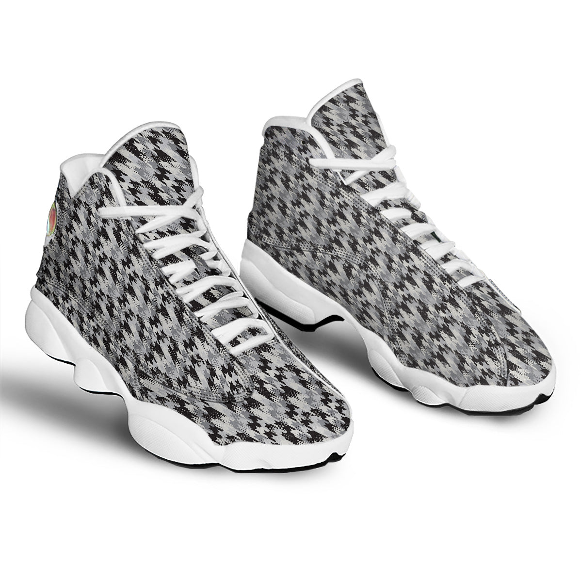 Abstract Houndstooth And Dots Print Pattern White Basketball Shoes-grizzshop