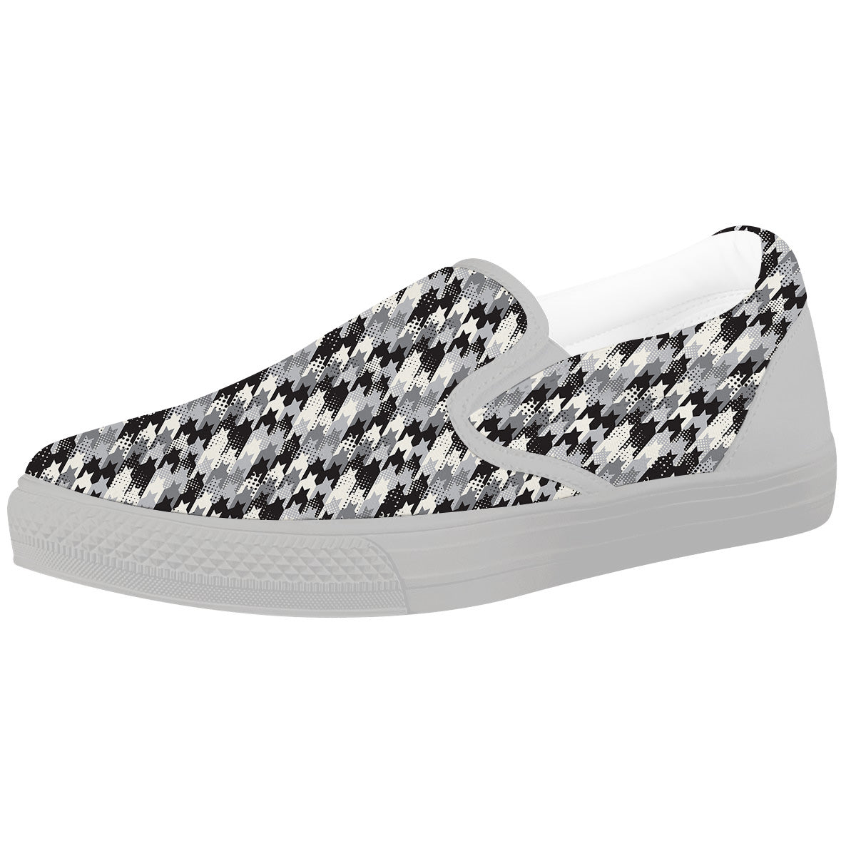 Abstract Houndstooth And Dots Print Pattern White Slip On Shoes-grizzshop