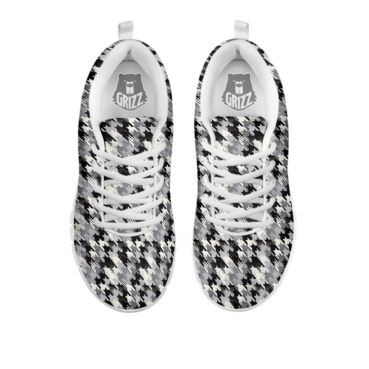 Abstract Houndstooth And Dots Print Pattern White Sneaker-grizzshop
