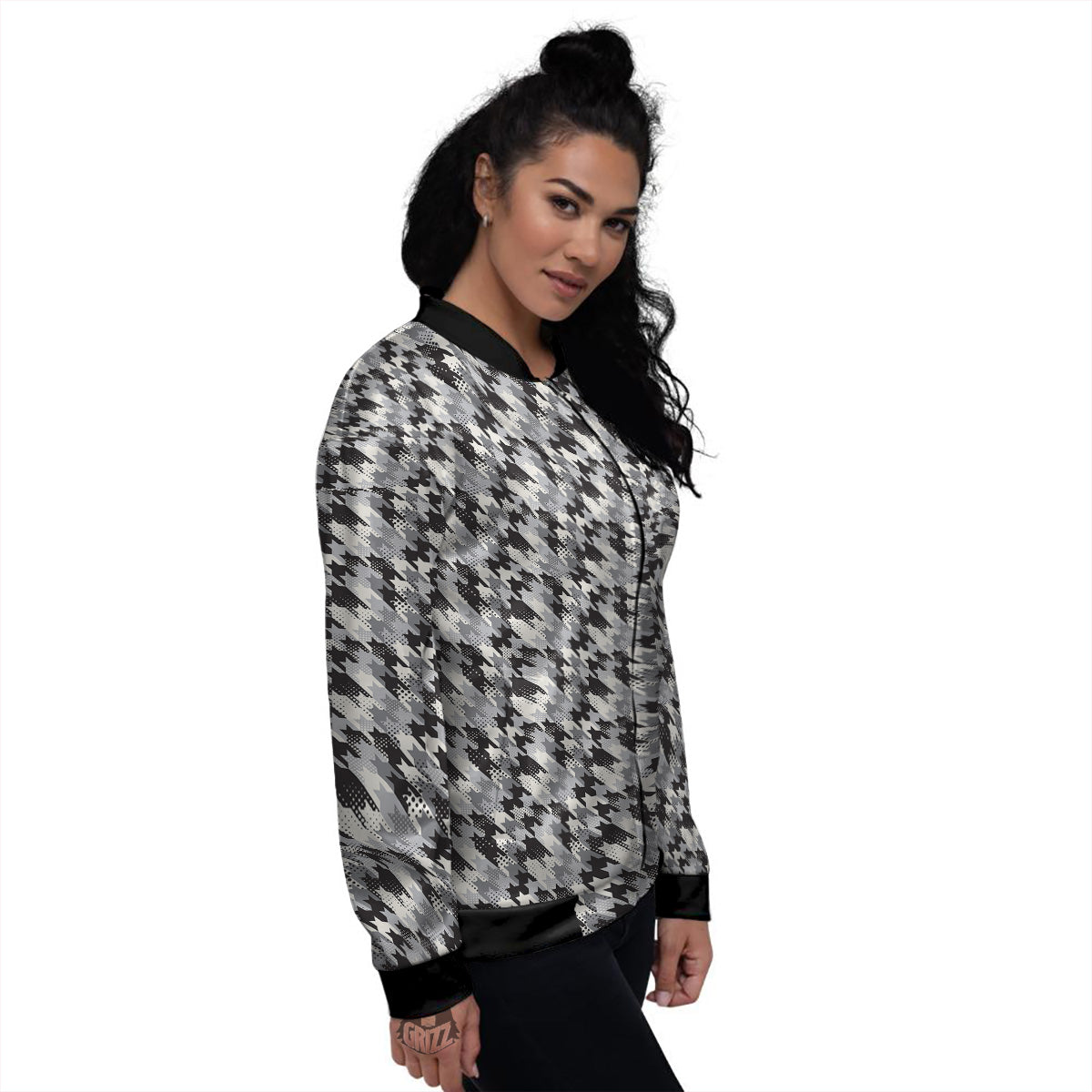 Abstract Houndstooth And Dots Print Pattern Women's Bomber Jacket-grizzshop