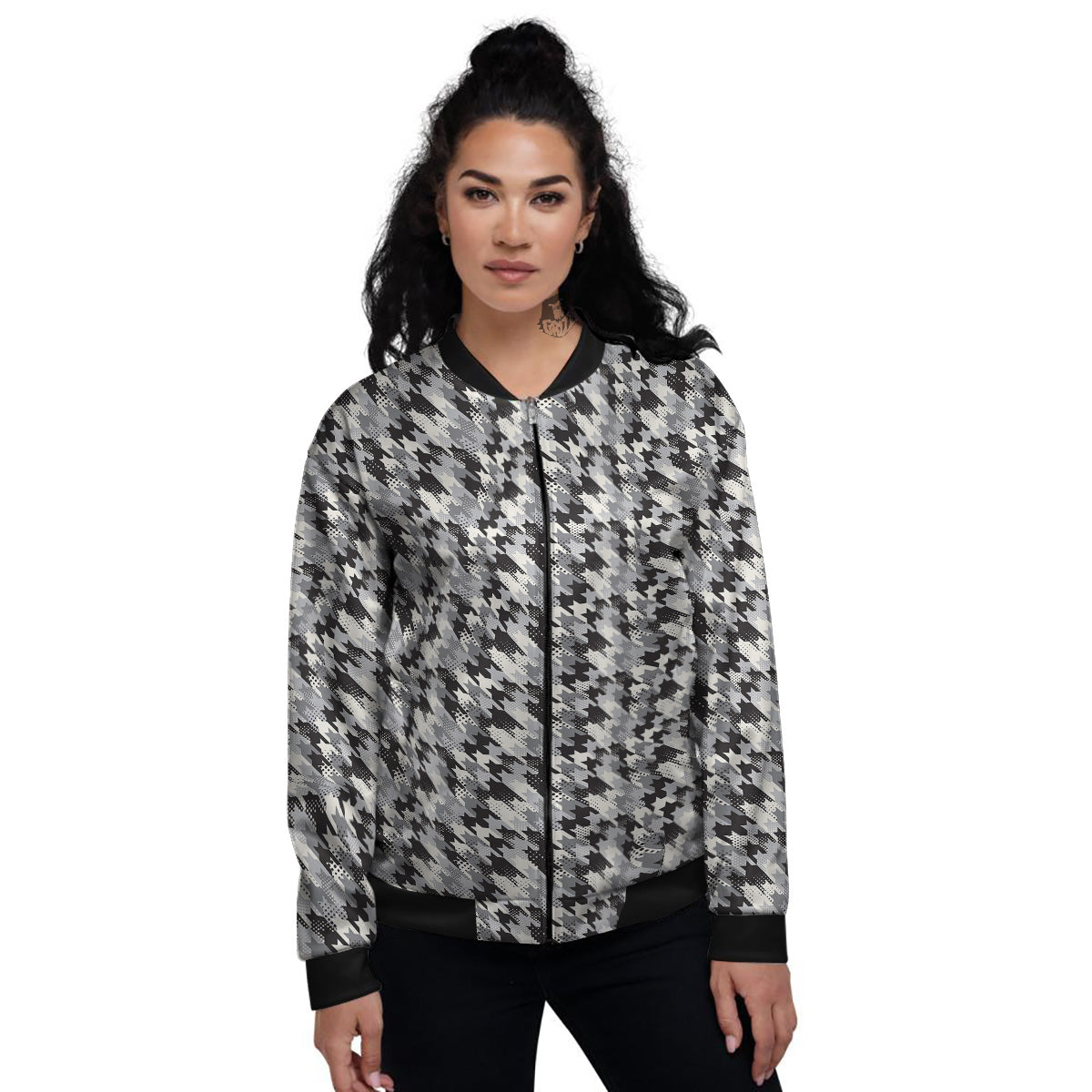 Abstract Houndstooth And Dots Print Pattern Women's Bomber Jacket-grizzshop