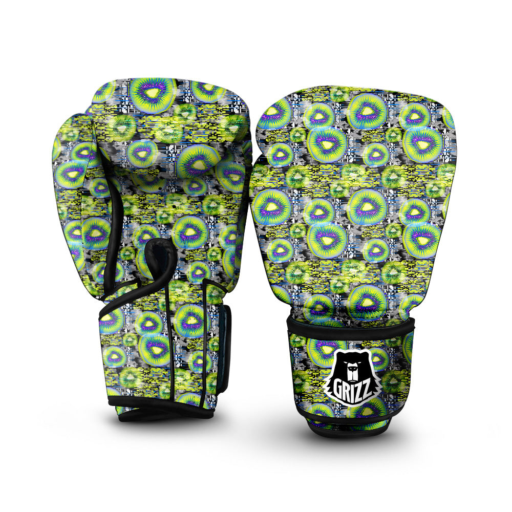 Abstract Kiwi Glitch Print Pattern Boxing Gloves-grizzshop