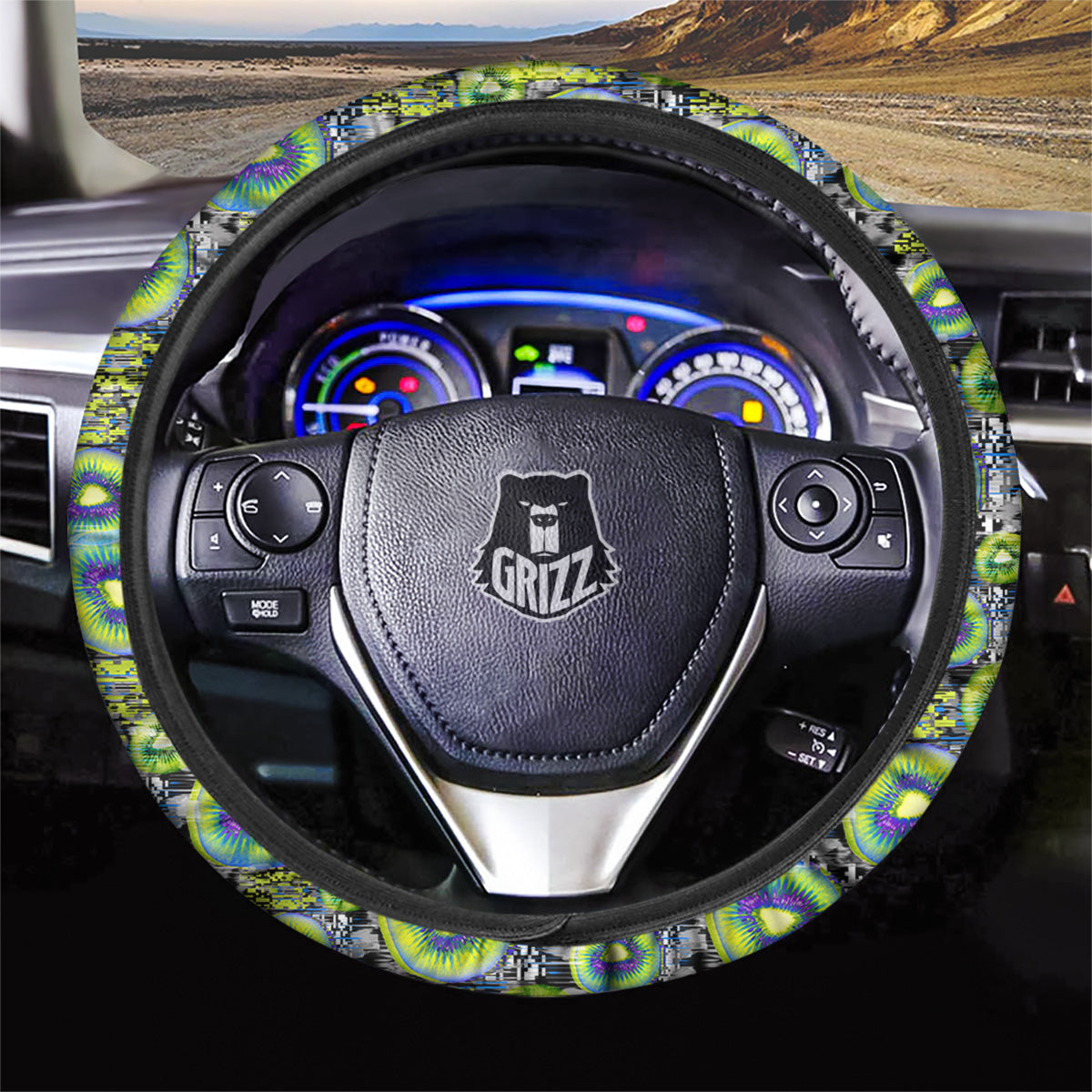 Abstract Kiwi Glitch Print Pattern Car Steering Wheel Cover-grizzshop