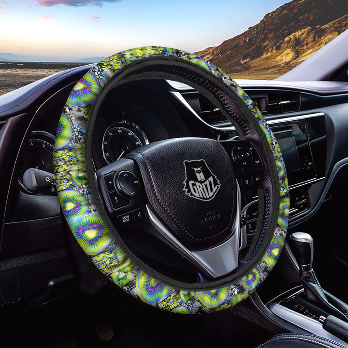 Abstract Kiwi Glitch Print Pattern Car Steering Wheel Cover-grizzshop