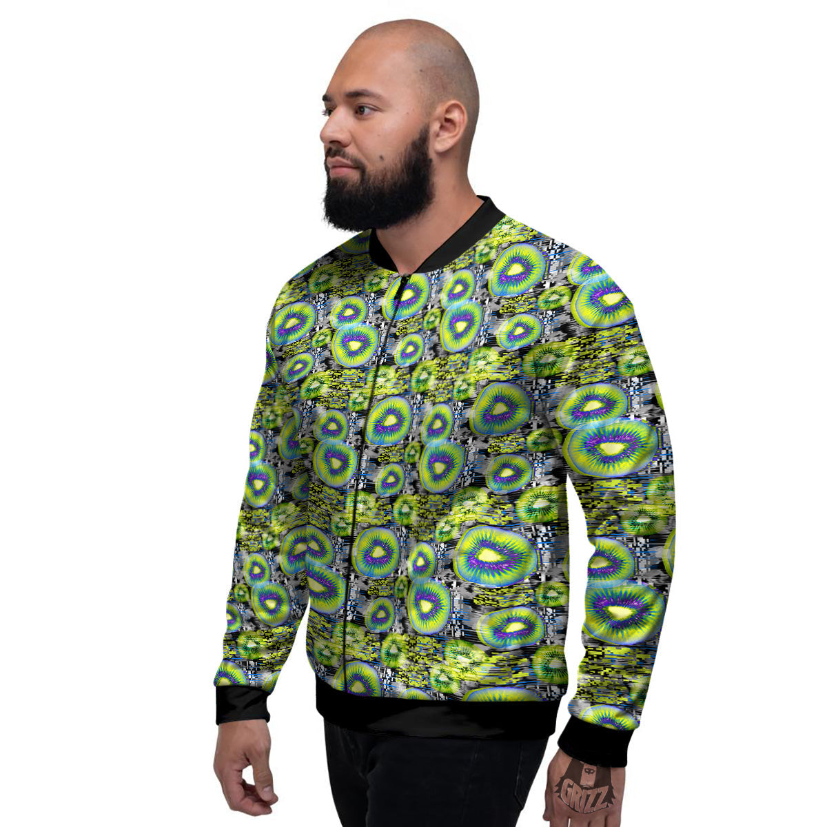 Abstract Kiwi Glitch Print Pattern Men's Bomber Jacket-grizzshop
