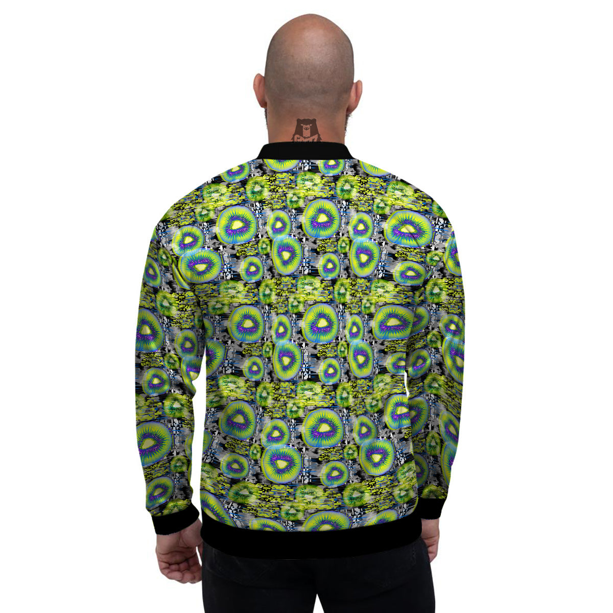 Abstract Kiwi Glitch Print Pattern Men's Bomber Jacket-grizzshop