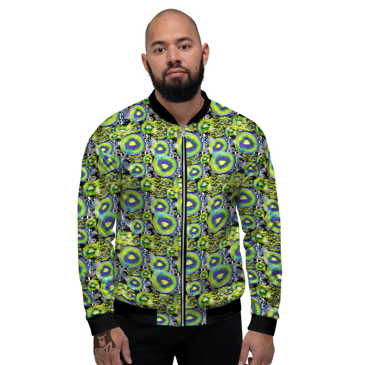 Abstract Kiwi Glitch Print Pattern Men's Bomber Jacket-grizzshop
