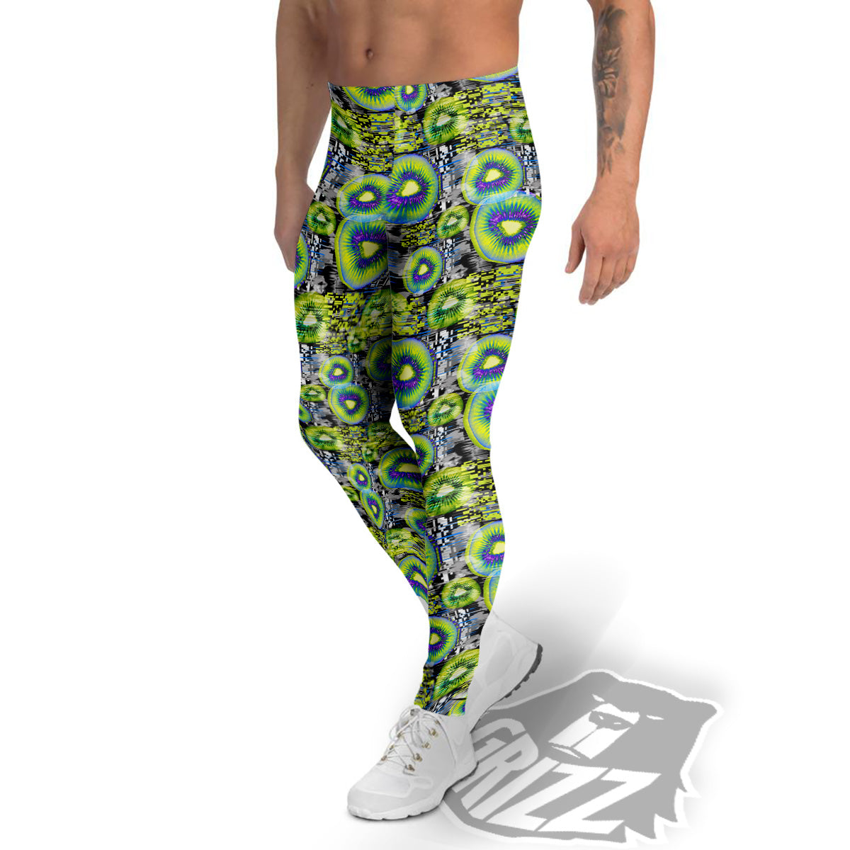 Abstract Kiwi Glitch Print Pattern Men's Leggings-grizzshop