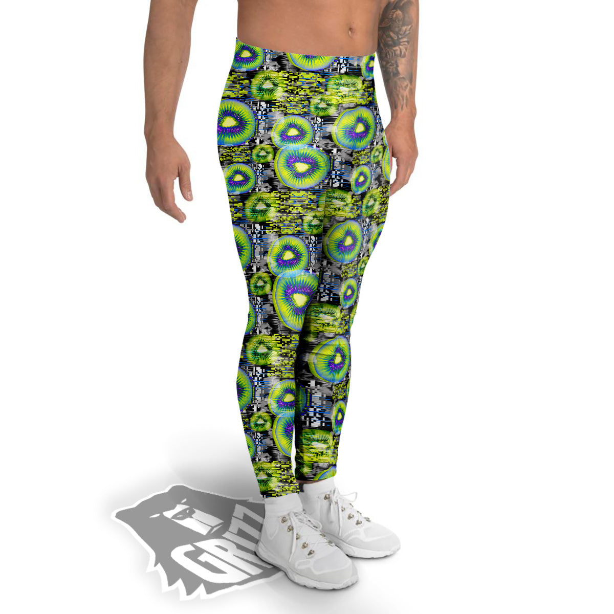 Abstract Kiwi Glitch Print Pattern Men's Leggings-grizzshop