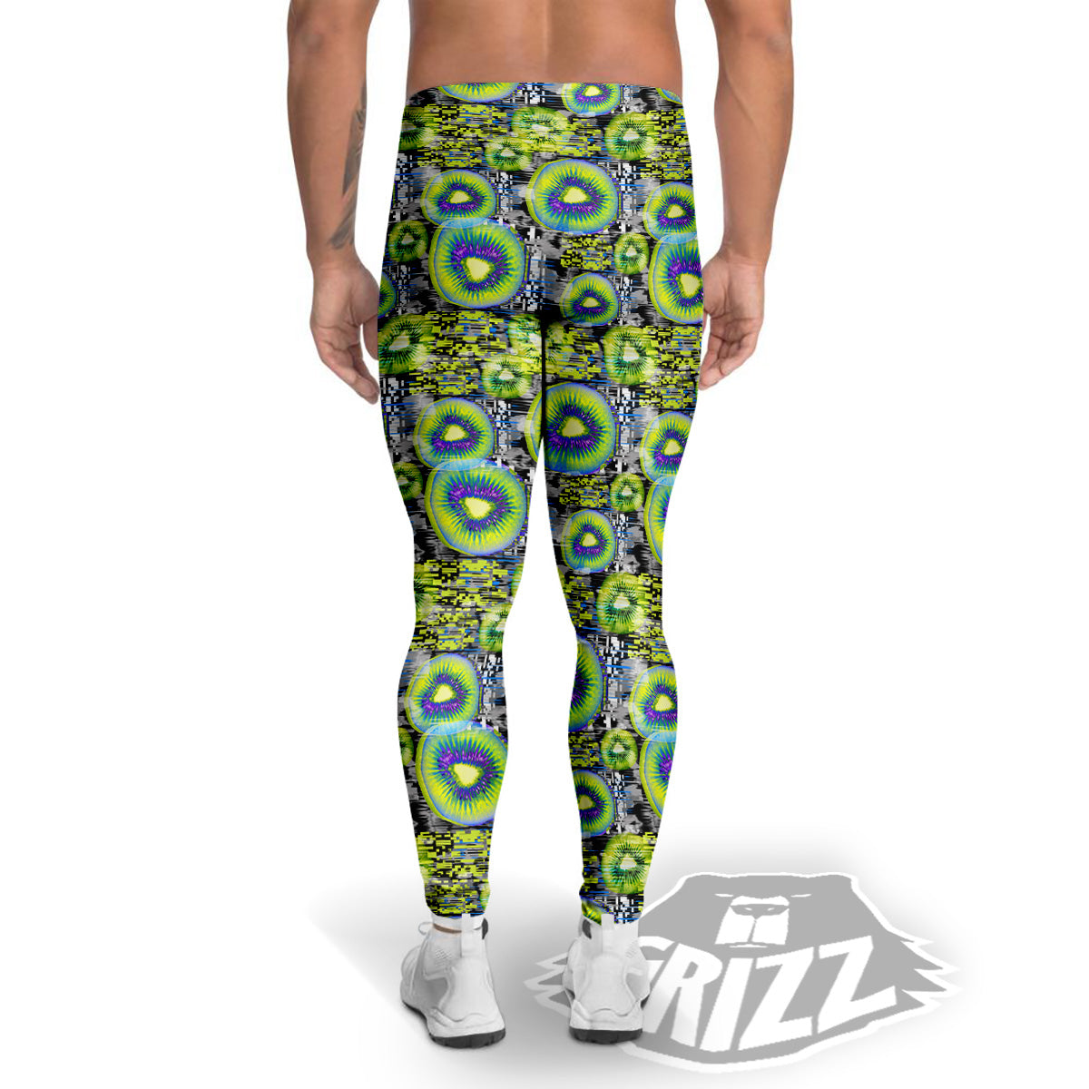 Abstract Kiwi Glitch Print Pattern Men's Leggings-grizzshop