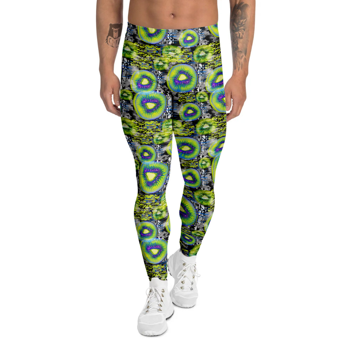 Abstract Kiwi Glitch Print Pattern Men's Leggings-grizzshop