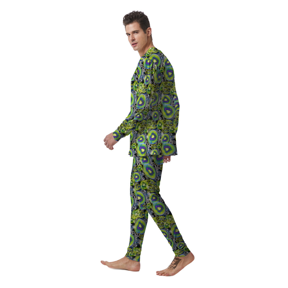 Abstract Kiwi Glitch Print Pattern Men's Pajamas-grizzshop