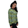 Abstract Kiwi Glitch Print Pattern Women's Bomber Jacket-grizzshop