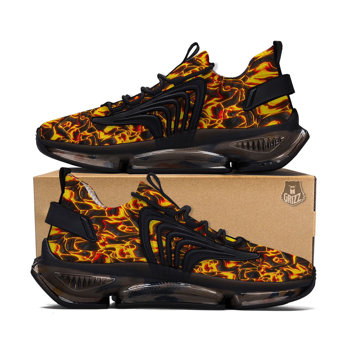Abstract Lava And Fire Texture Print Black Gym Shoes-grizzshop